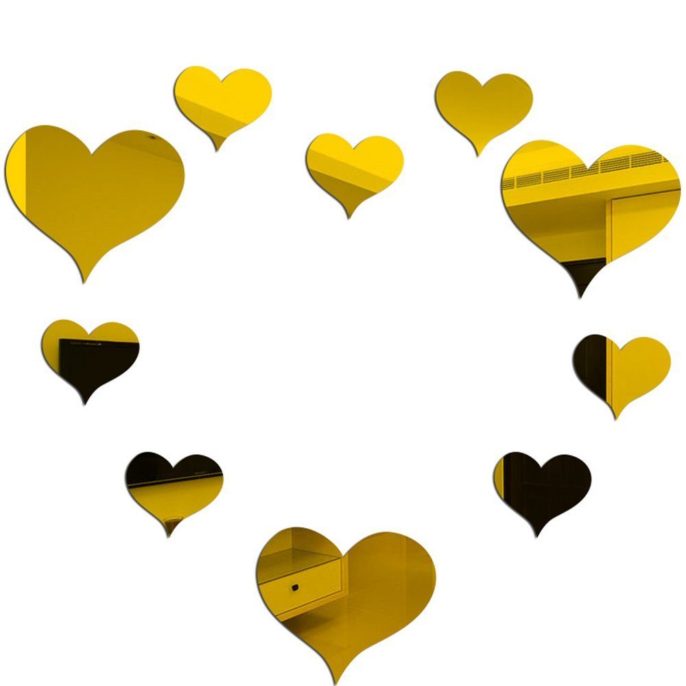 Zimtky Wandsticker 20 Stück Wandaufkleber große Herzen + kleine Herzen selbstklebend golden