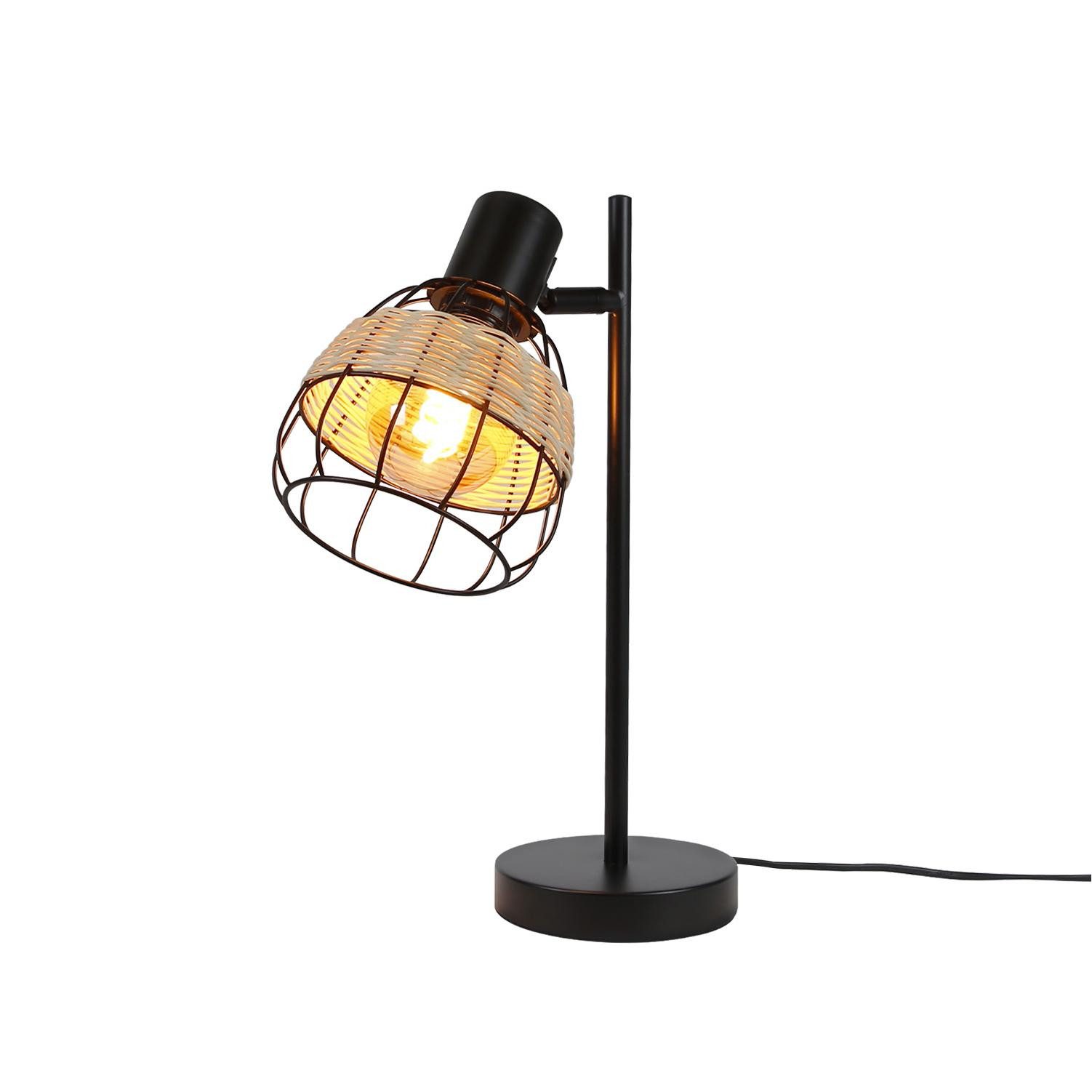 Tischleuchte Schwarz Vintage E27 Landhaus Rattan Nachttischlampe Rustikal