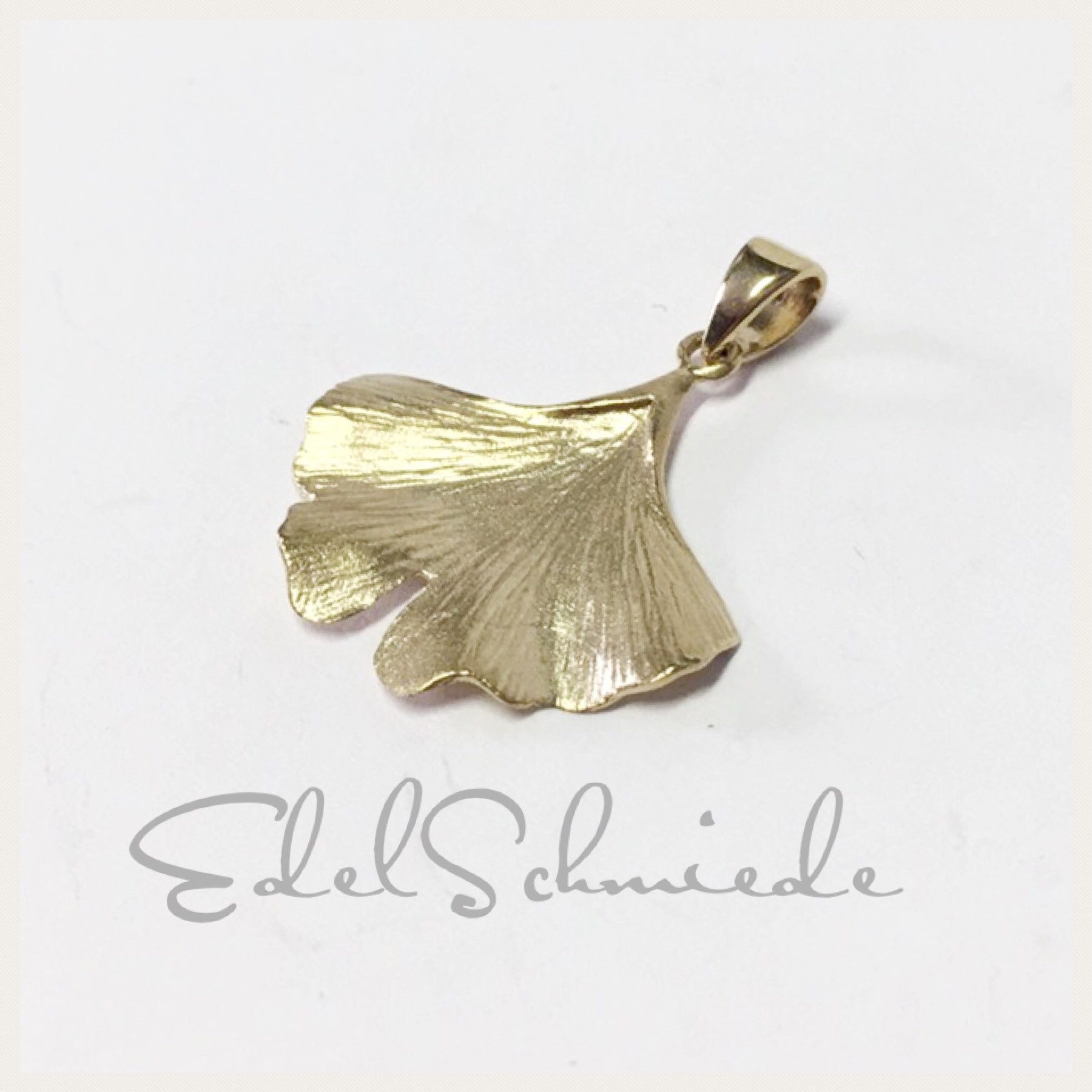 Ohrstecker-Set dezenter Ginko Anhänger in 585/- Gelbgold matt