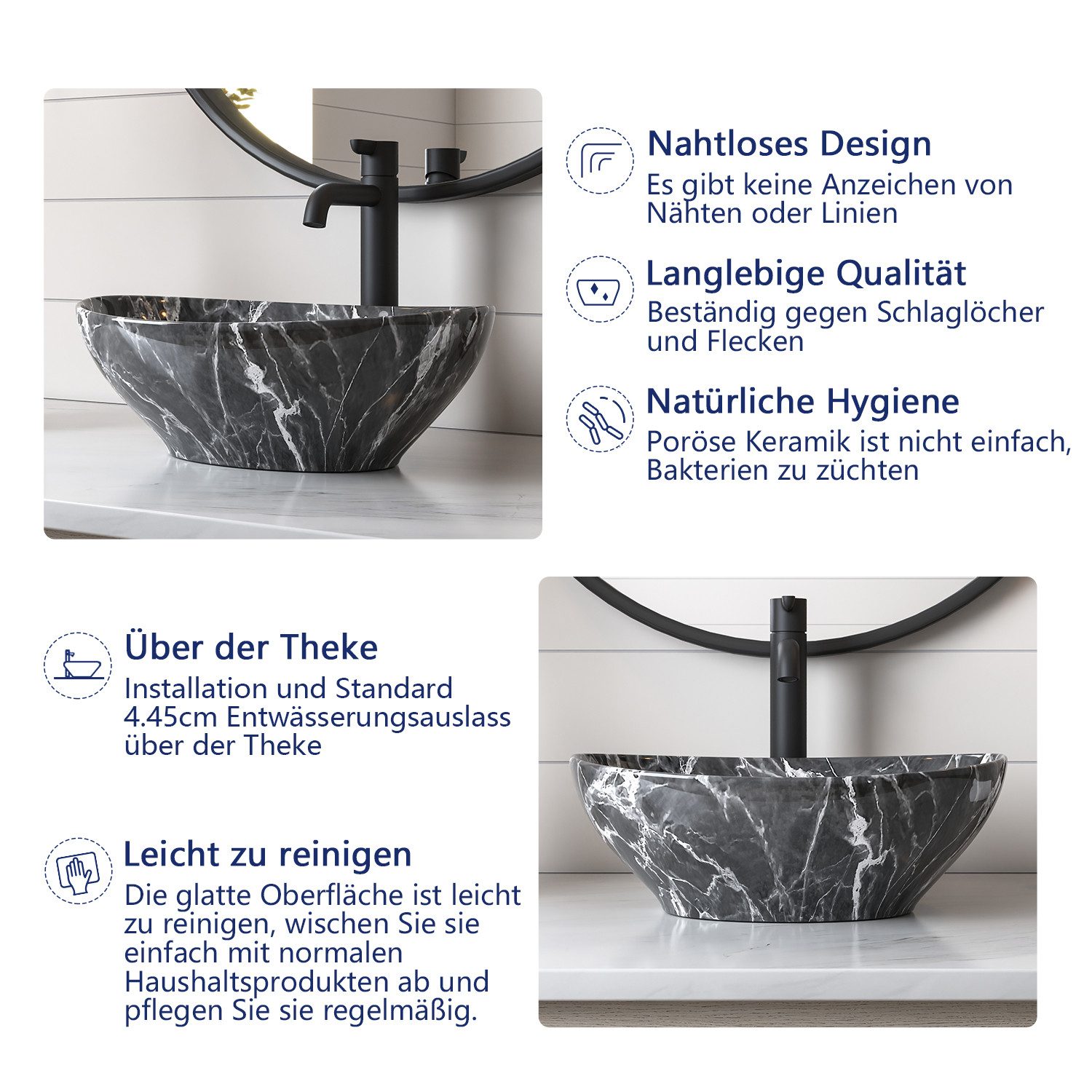 DeerValley Aufsatzwaschbecken DeerValley Oval Keramik Aufsatzwaschbecken Badezimmer Gäste-WC 40x33cm (Packung, ohne Armatur und Ablaufgarnitur), Ovale Keramik-W – Bild 3 von 5