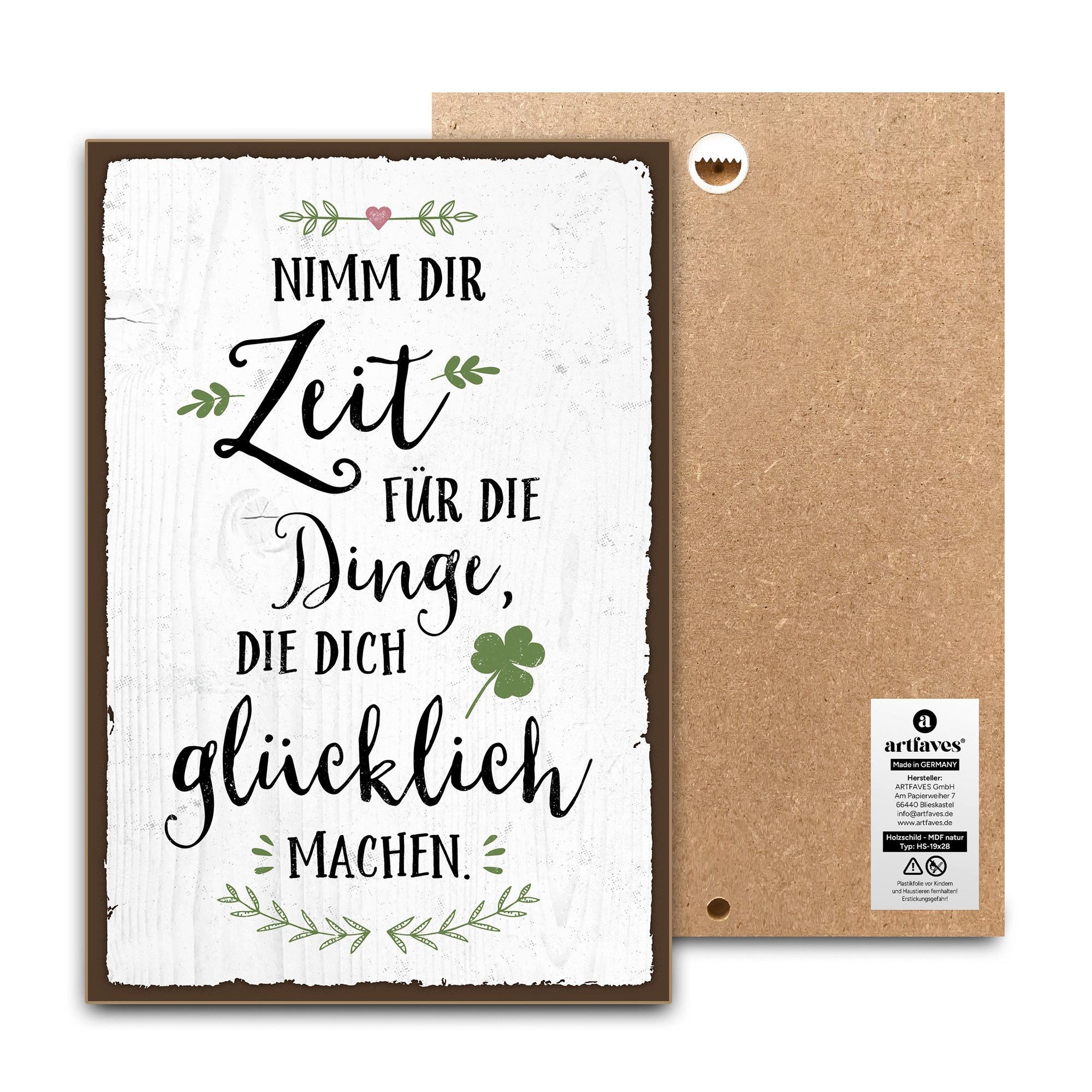 ARTFAVES Holzbild Schild mit Spruch - NIMM DIR ZEIT FÜR DIE DINGE - Glücklichsein, Achts
