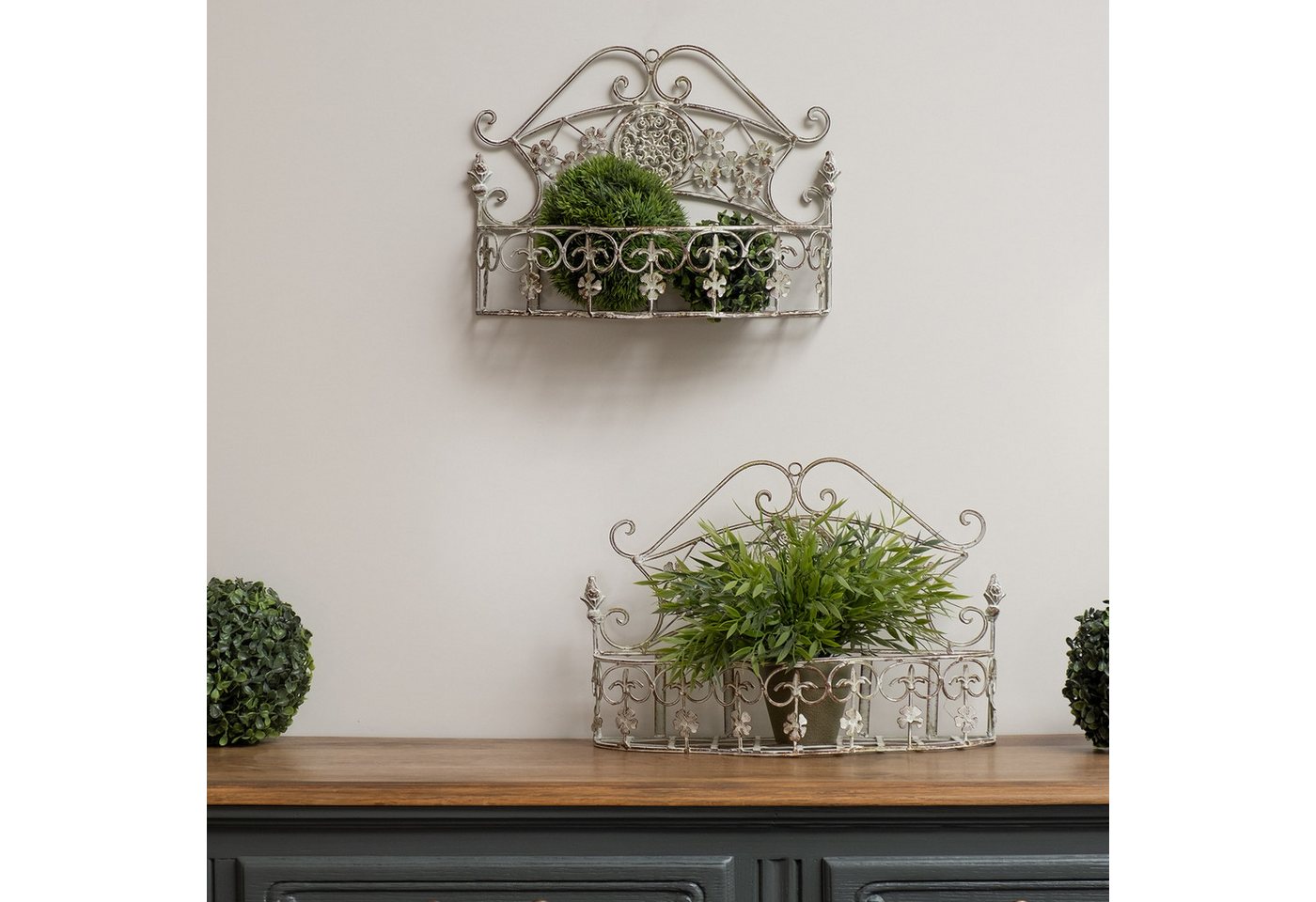 Thumbnail - Moritz Blumentopf Wandkörbe Pflanzkörbe 2er Set grau weiß, Landhausstil Pflanzkorb Shabby Style Antik Stil
