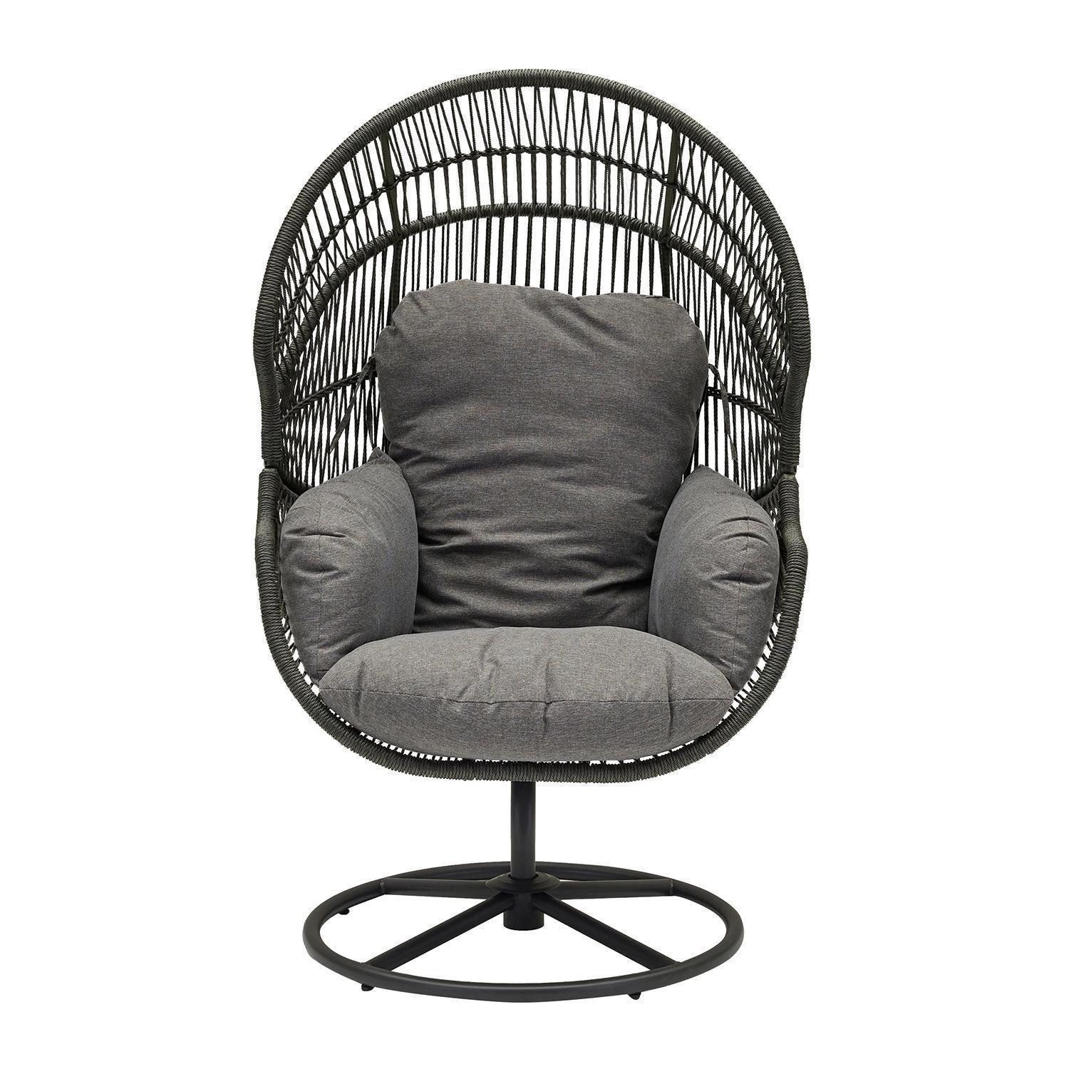 L.C. Wholesaler GmbH Gartensessel XARO, Anthrazit, Schwarz, Stahl, Seilbespannung, Kunststoffgeflecht, Drehbar, mit Kissen, B 86 x H 150 x T 88 cm