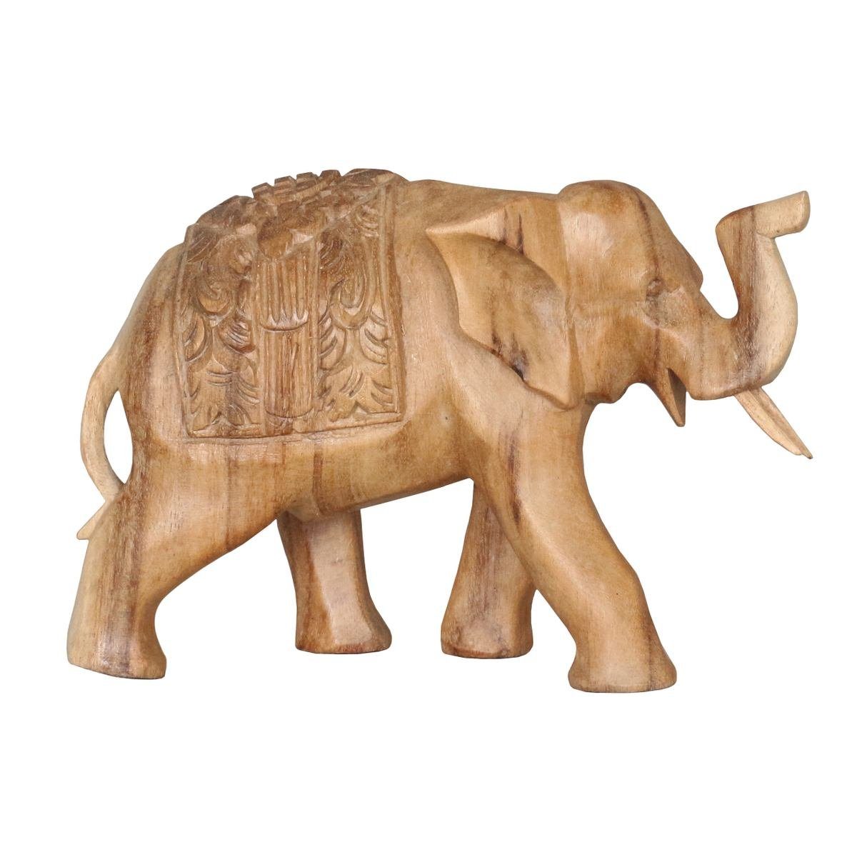 Oriental Galerie Dekofigur Elefant Skulptur mit aufwendiger Schnitzerei Natur 15 cm (1 St), traditionelle Herstellung in Handarbeit im Ursprungsland
