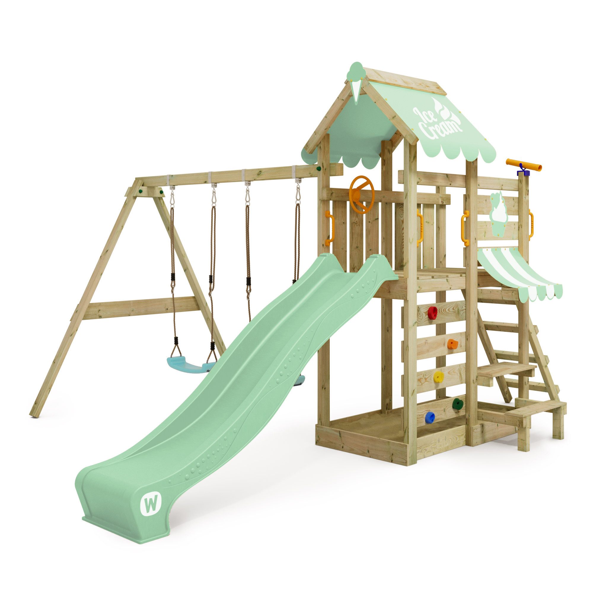 Wickey Spielturm VanillaFlyer – Klettergerüst mit Rutsche, Schaukel & Picknicktisch, Unvergessliche Erlebnisse für Kinder & 10 Jahre Garantie*