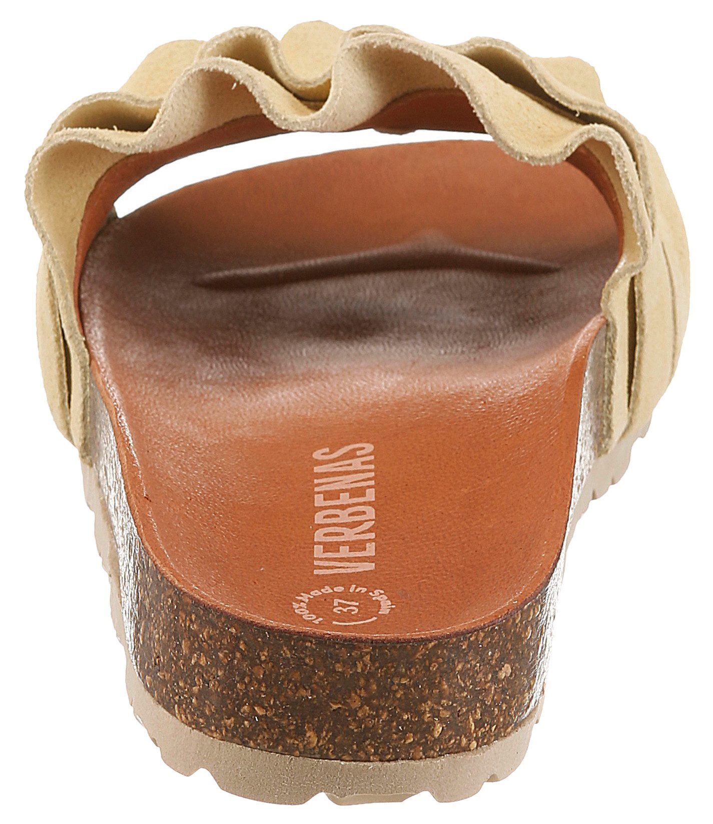 VERBENAS Rocio Roda Pantolette Sommerschuh, Flat mit geschwungenen Laschenstoff