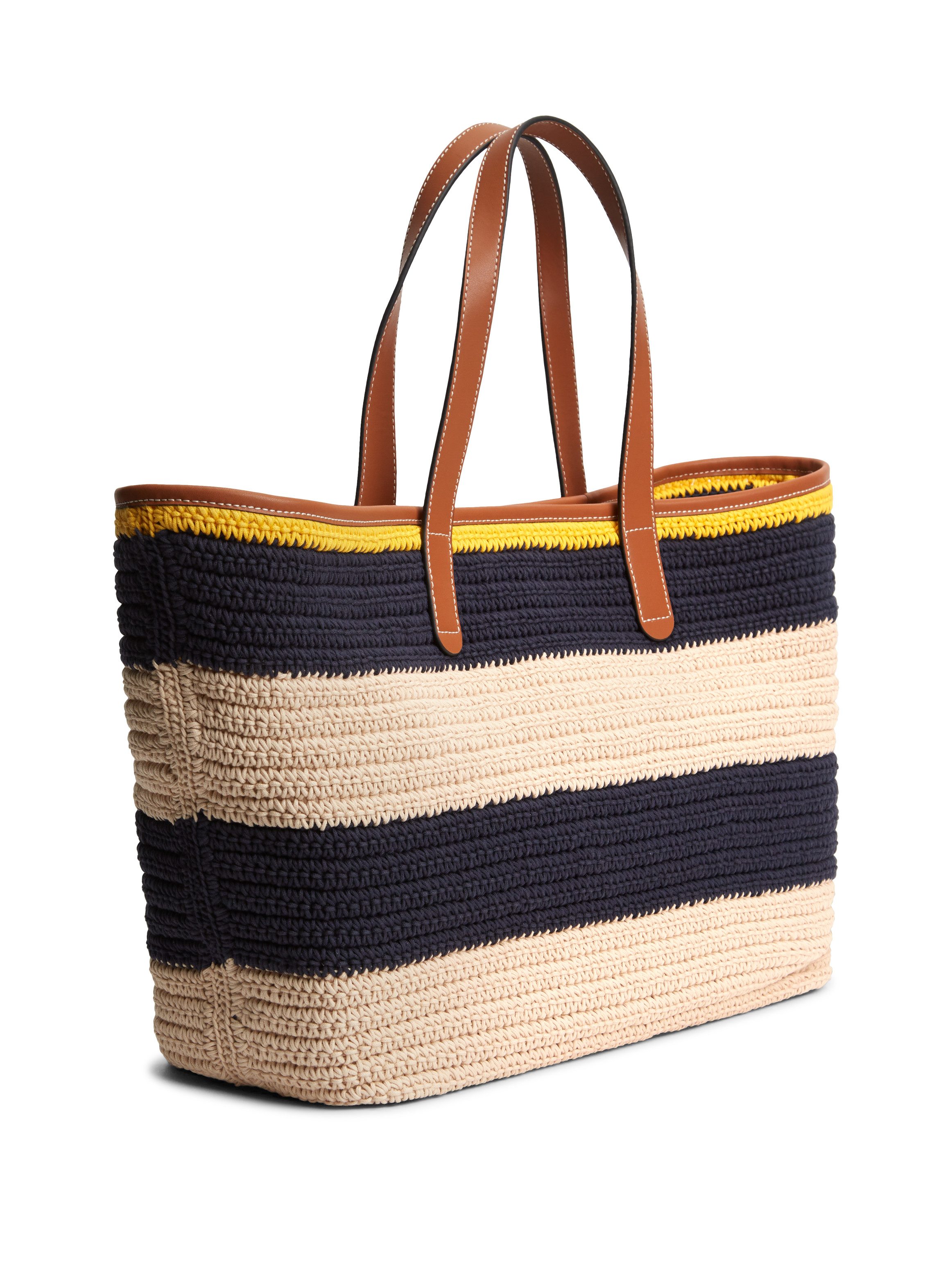 Tommy Hilfiger Tragetasche TH NAUTICAL TOTE CROCHET STR, Damen Strandtasche mit Streifen und Logoschriftzug