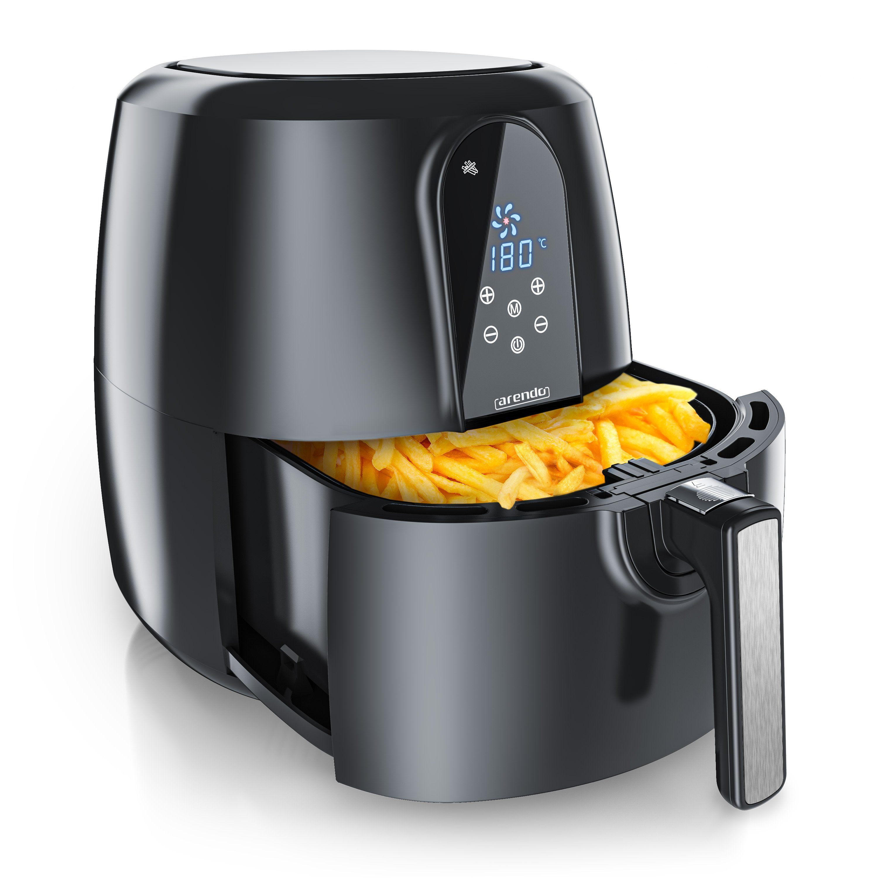 Arendo Heißluftfritteuse XXL Airfryer 5,2 Liter, bis 200 Grad, 3D Umluftsystem, Display, 1800 W, Fritteuse, Heissluftfritteuse, Frittieren ohne Öl, Timer, 7 Programme