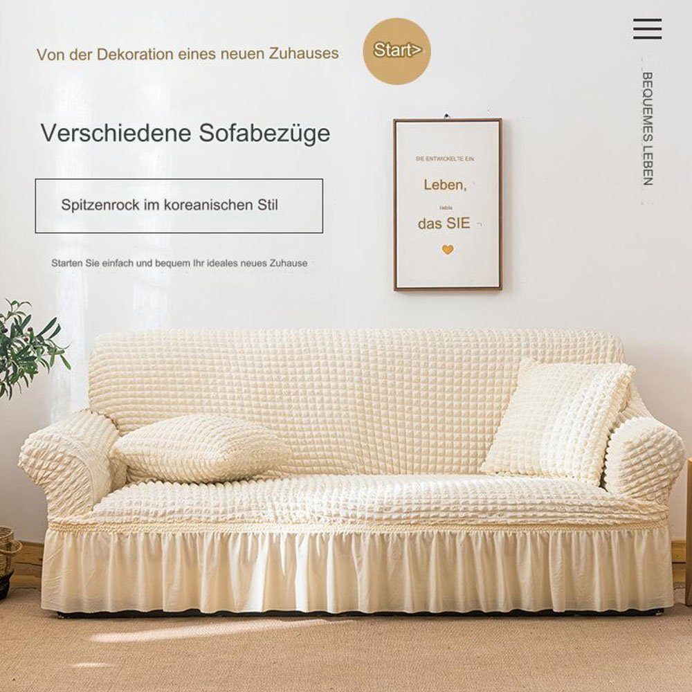 FELIXLEO Seersucker Wachsweiß Sofahusse Sofaschutz Stretchstoff 190-230cm,