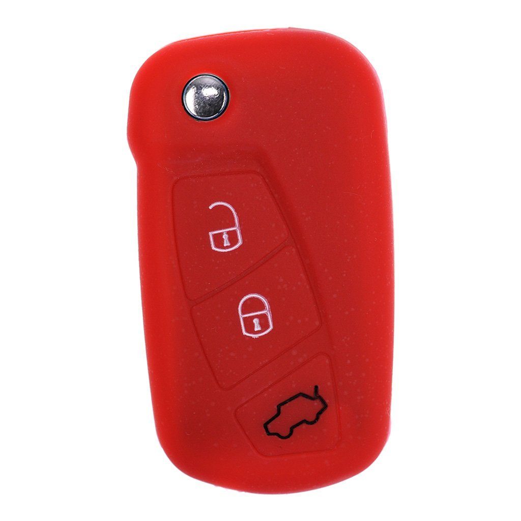 mt-key Schlüsseltasche Autoschlüssel Softcase Silikon Schutzhülle Rot, für Ford KA 3 Tasten Klappschlüssel