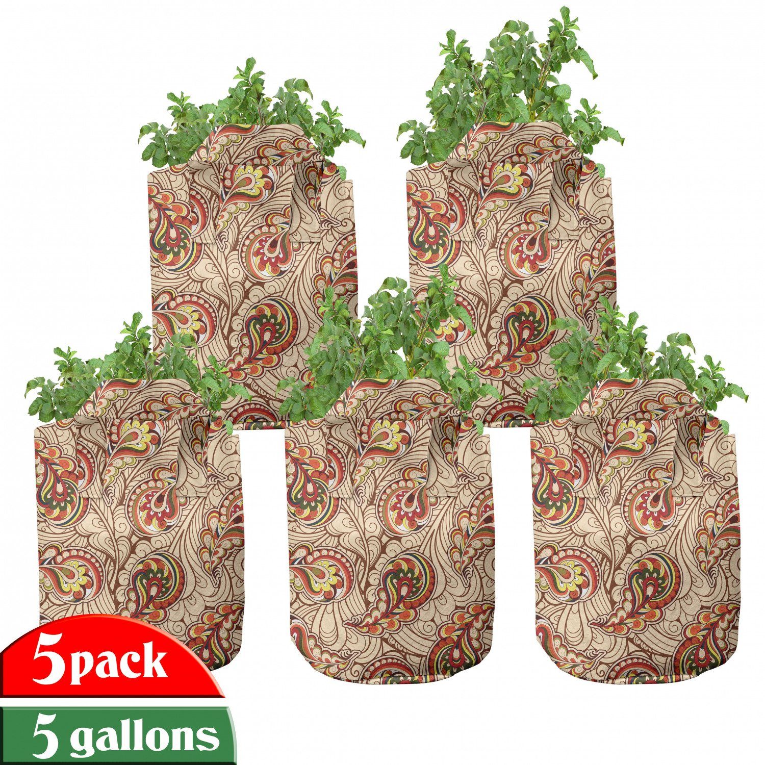 Abakuhaus Pflanzkübel hochleistungsfähig Stofftöpfe für Griffen Paisley Blätter mit Pflanzen