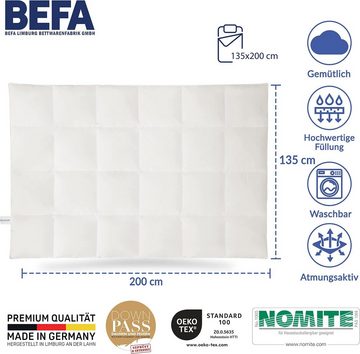 Daunenbettdecke, weiche, kuschelige Premium-Ganzjahresdecke, 4-Jahreszeitendecke, BEFA NATUR, Füllung: 60% Daunen, 40% Federn, Made in Germany - hochwertige Verarbeitung - Allergiker geeignet