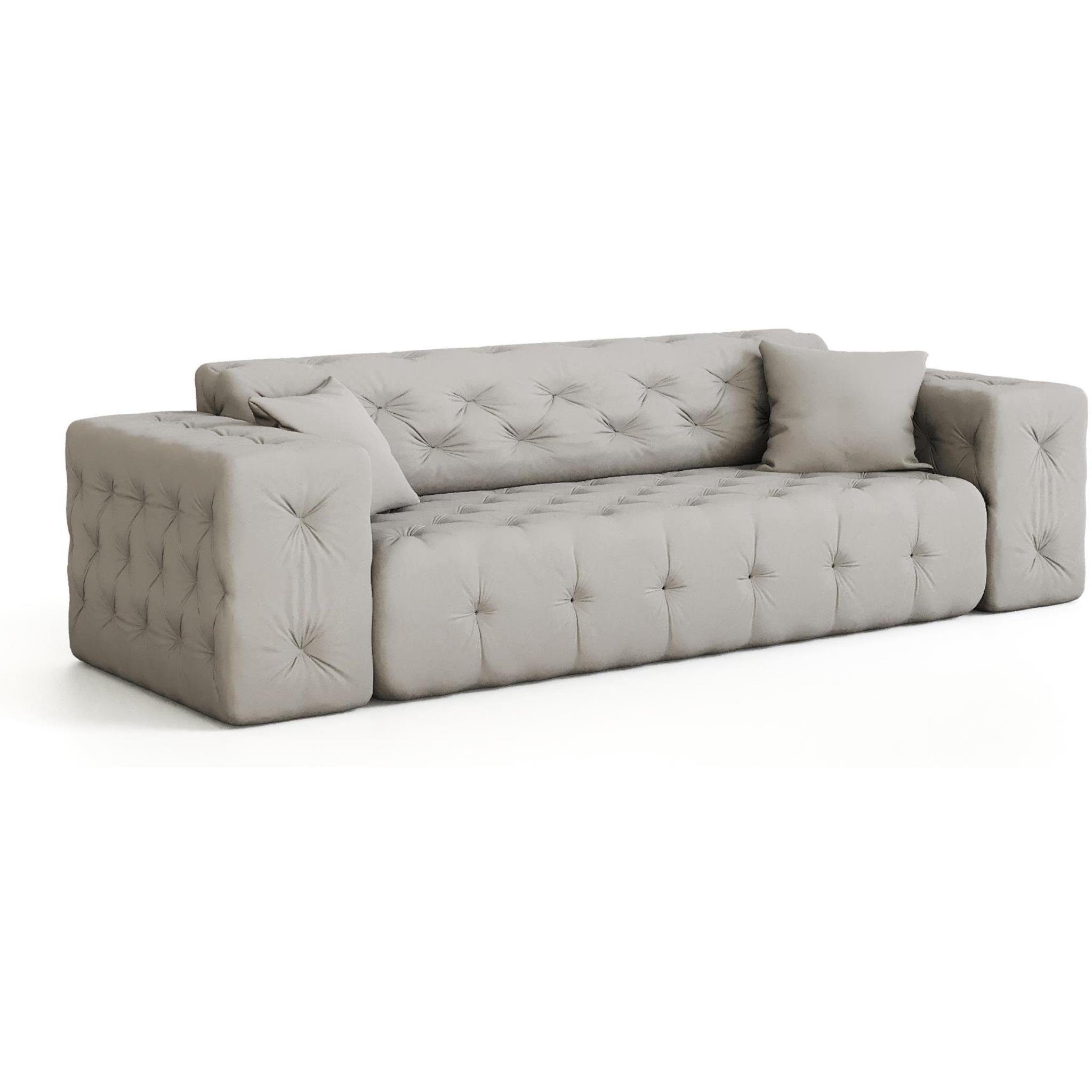 + Opera im Moreno, + Chesterfield-Design, Zweisitzer mit grey mit aus Wellenunterfederung), Dreisitzer, light Polstergarnitur Beautysofa Velours hochwertiger Knopfheftung (Sessel