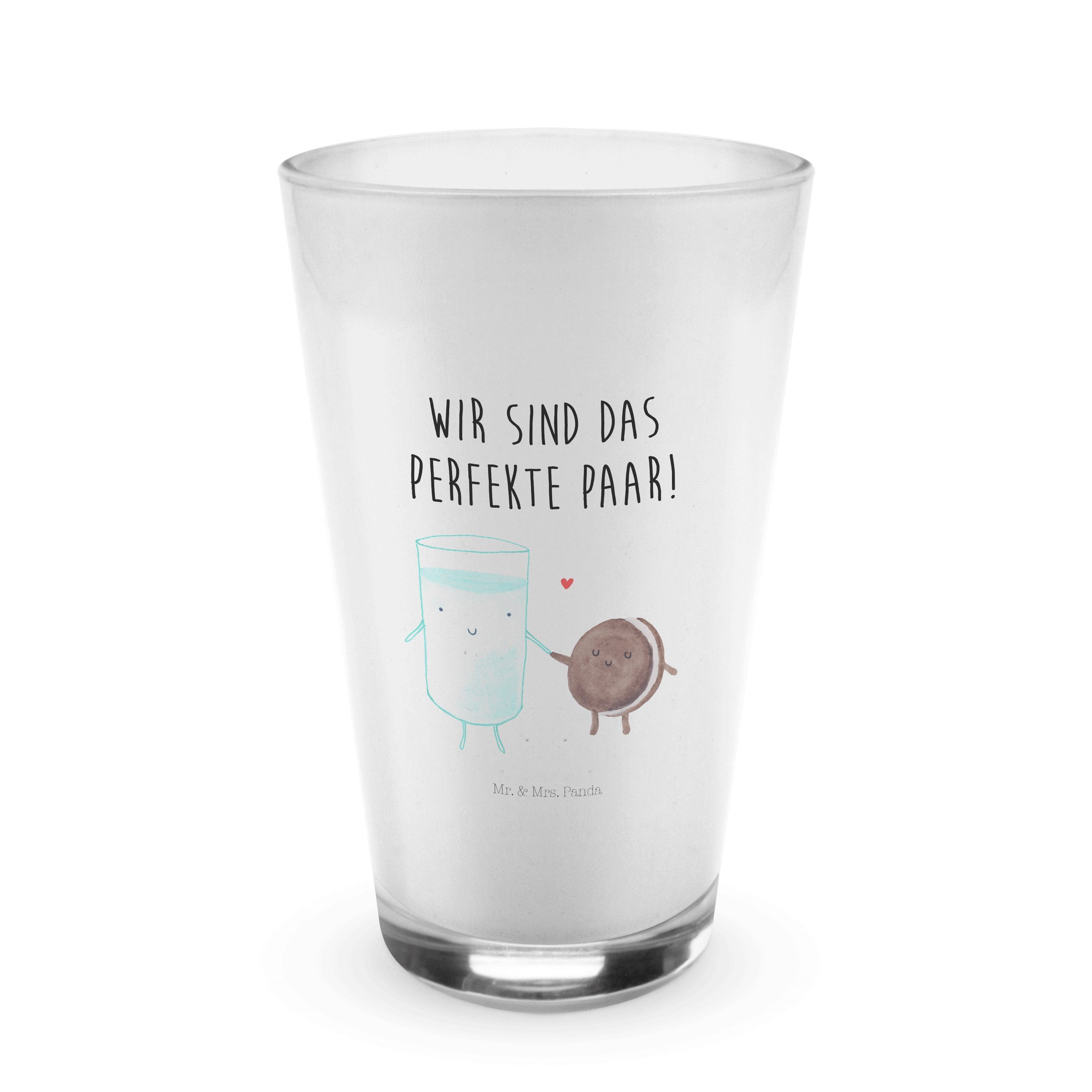 Mr. & Mrs. Panda Glas Milch & Keks - Transparent - Geschenk, Cappuccino Tasse, Latte Macchi, Premium Glas
