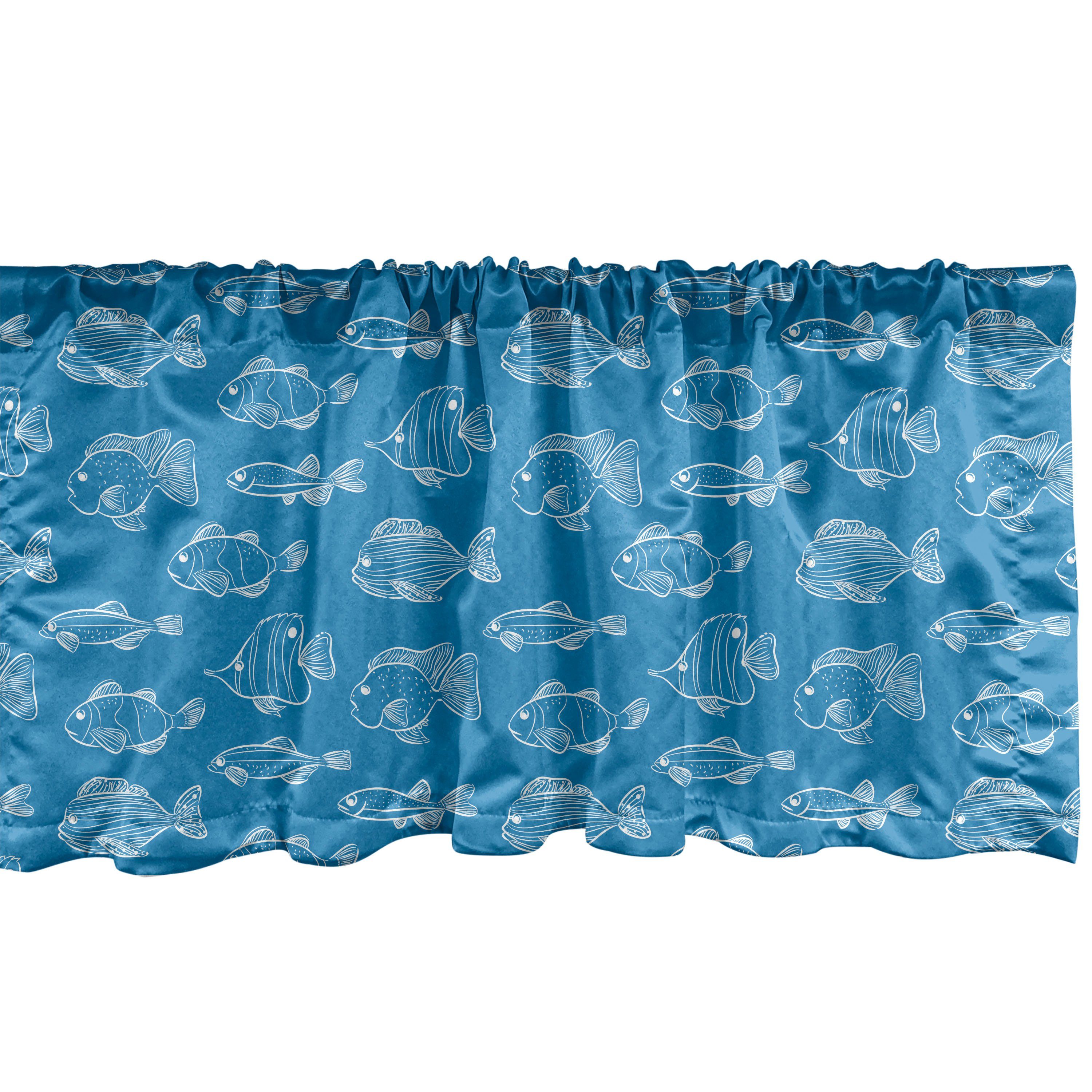 Scheibengardine Vorhang Volant für Küche Schlafzimmer Dekor mit Stangentasche, Abakuhaus, Microfaser, Nautical Blau Umreißen Fisch Gewürze