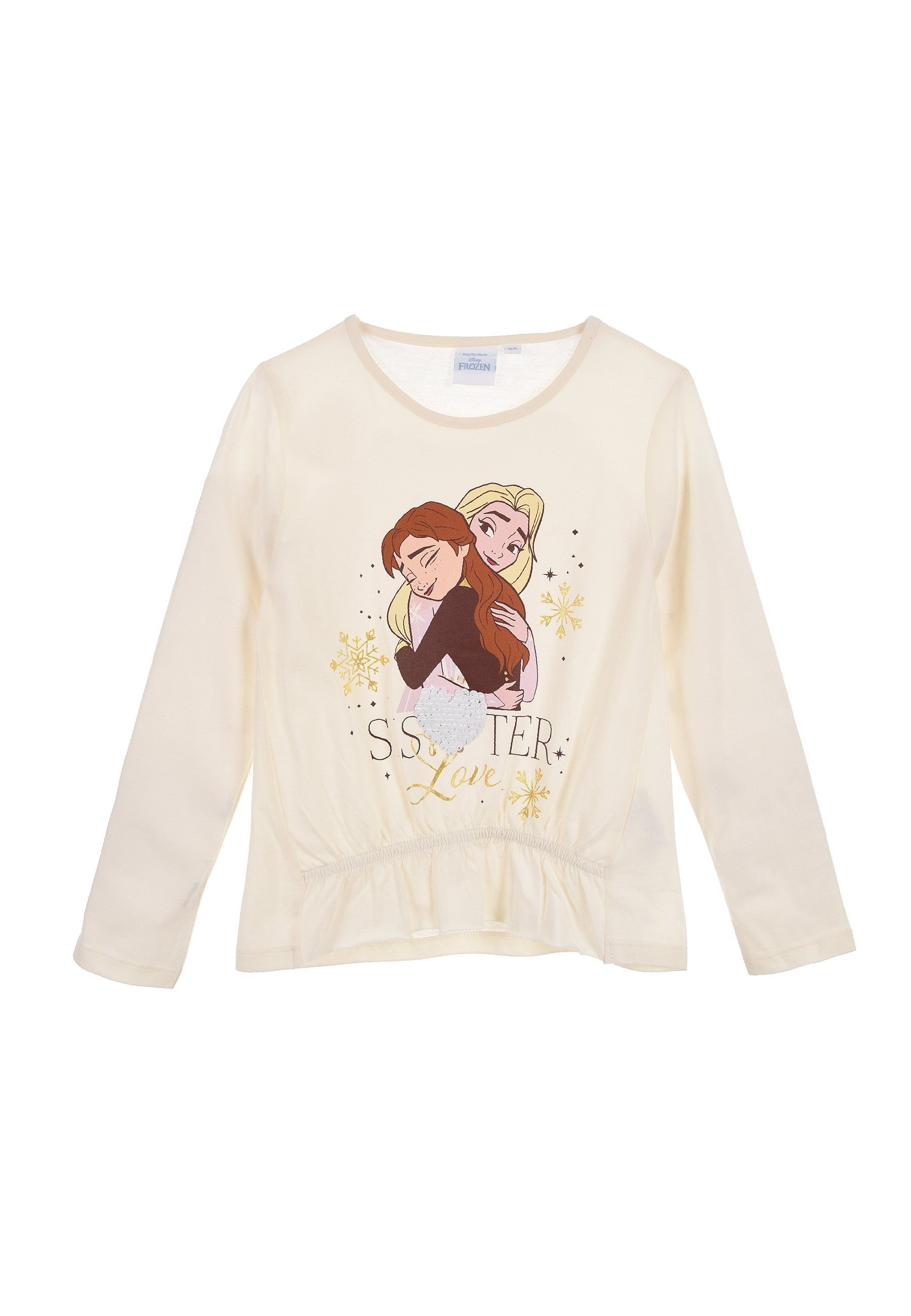 Disney Frozen Langarmshirt Eiskönigin Anna & Elsa Kinder Mädchen Lonsleeve Langarm T-Shirt Beige