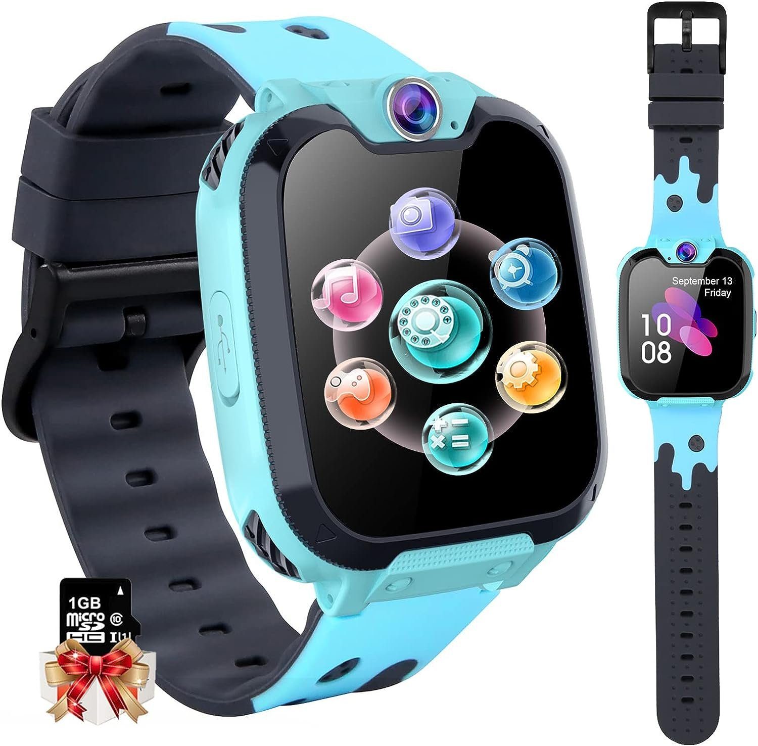 PTHTECHUS Smartwatch (1,4 Zoll), Kinder Telefon Uhr Telefon Anruf Mit SOS Musik 7 Spiele 6-10 Jahren