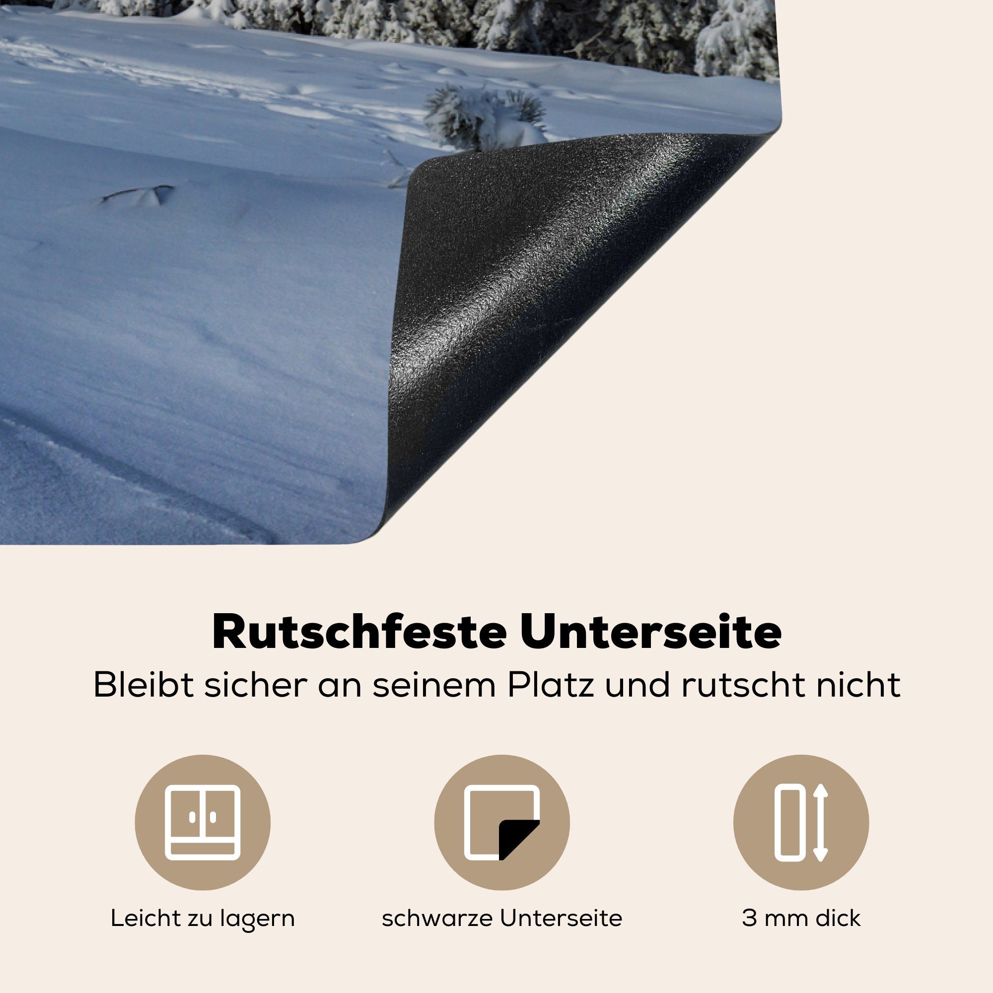 Winter, 81x52 Schutz Ceranfeldabdeckung - die Herdblende-/Abdeckplatte Vinyl, (1 Baum cm, für - Induktionskochfeld Nordlichter MuchoWow tlg), Schnee - küche,