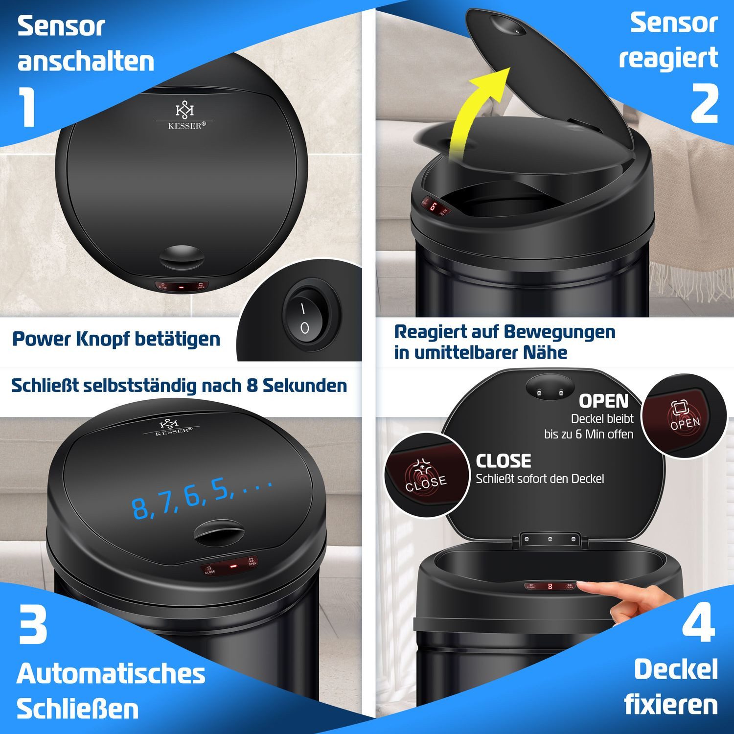 KESSER Mülleimer, Automatik Sensor Mülleimer Abfalleimer Abfall EDELSTAHL