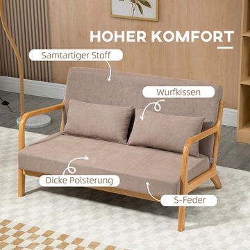 HOMCOM 2-Sitzer Sofa Zweisitzer mit Kissen, Doppelsofa mit Samtoptik, Loveseat