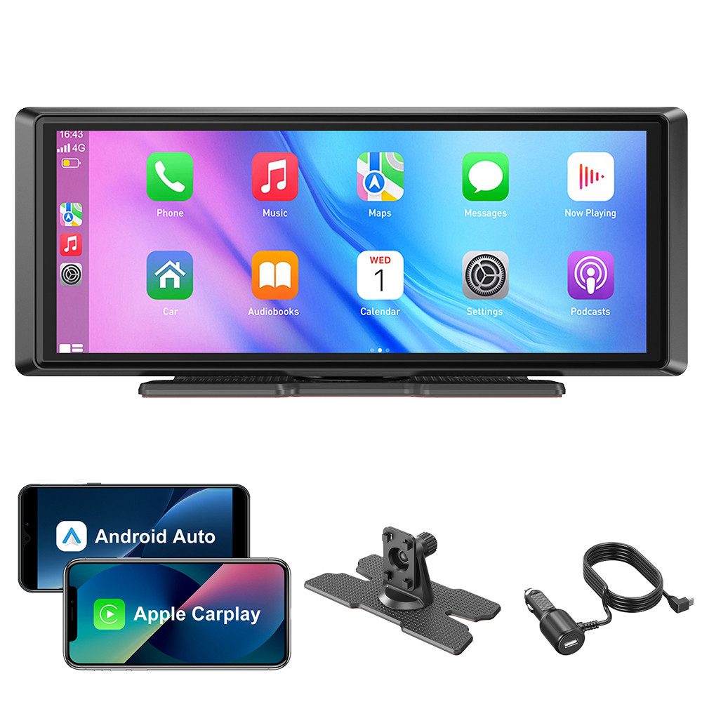 ESSGOO Tragbar Kabellos Apple Carplay Android Auto 8" Touchscreen Bluetooth Navigationsgerät (Autoradio Bluetooth Sprachsteuerung)