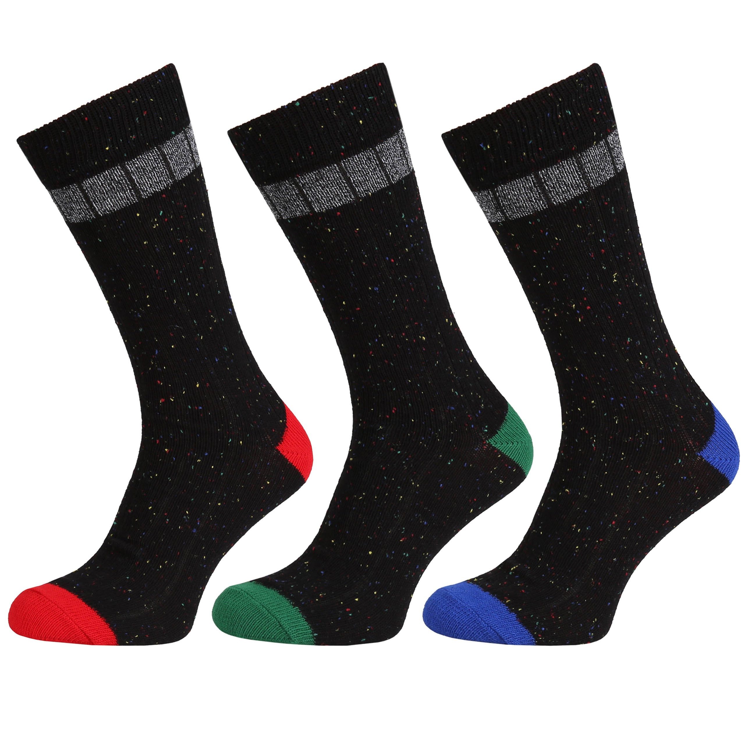Haussocken Socken mit bunten Details, schwarz, lang - 3 Paar 40/42 EU
