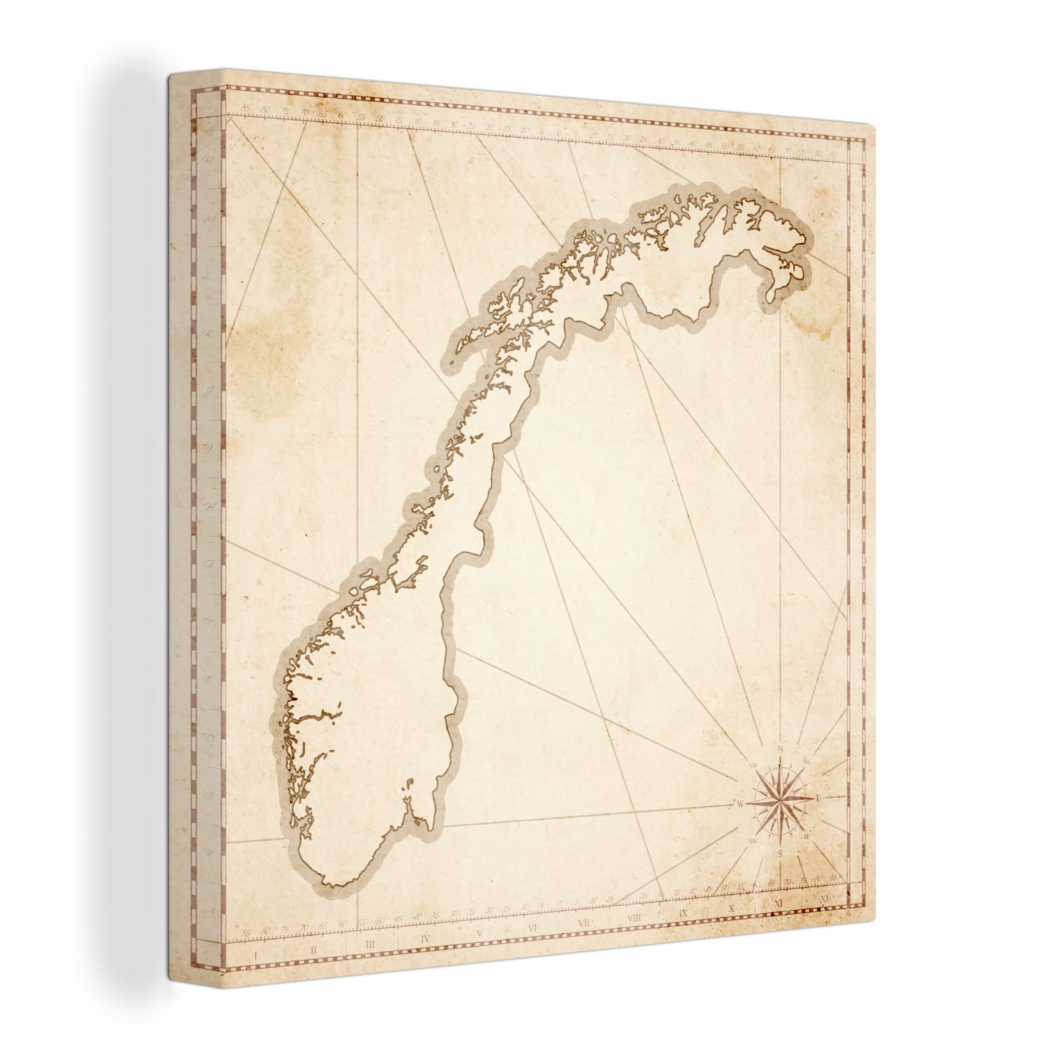 OneMillionCanvasses® Leinwandbild Illustration einer antiken Karte von Norwegen, (1 St), Leinwand Bilder für Wohnzimmer Schlafzimmer