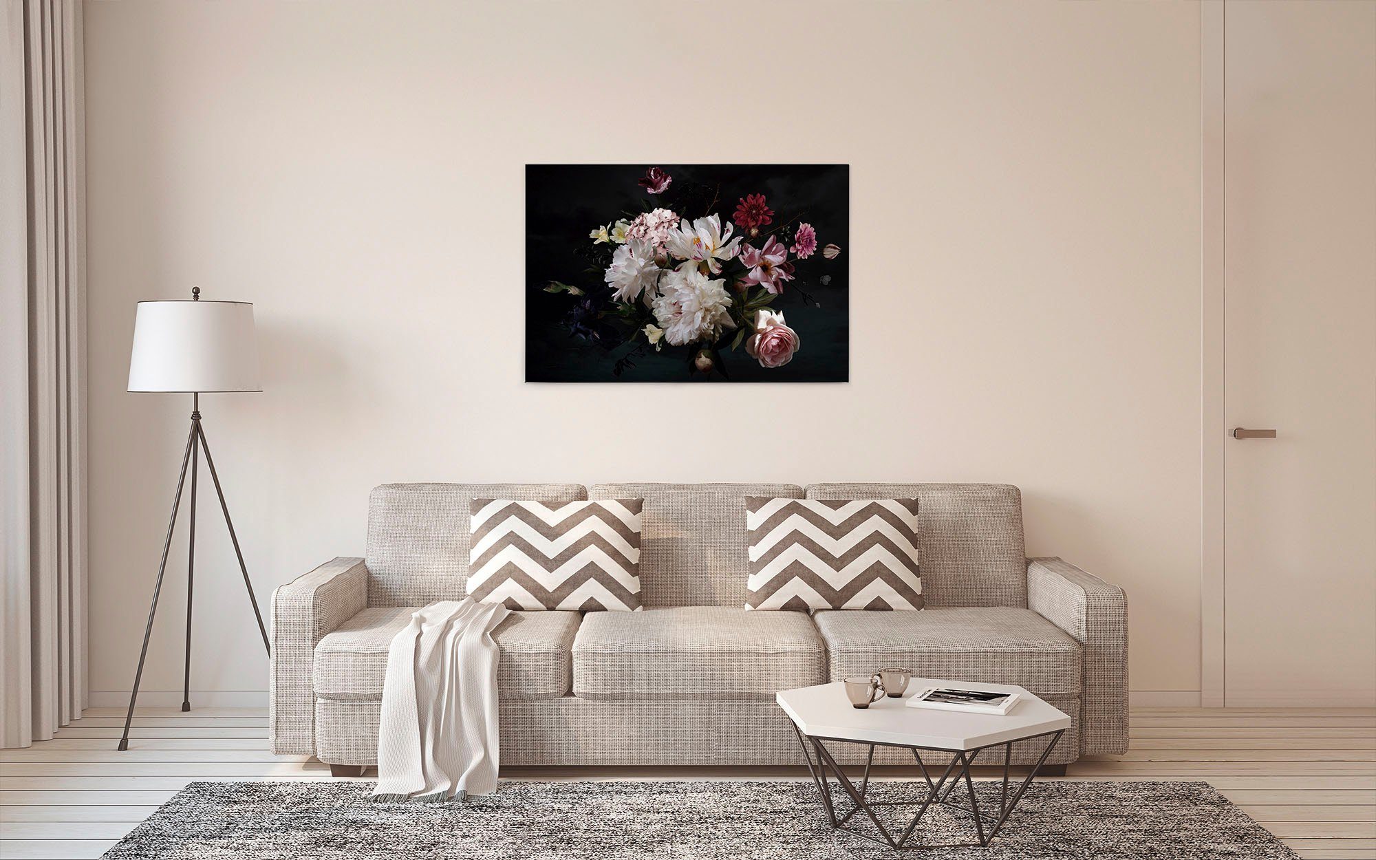 Of Blumen, Création St), Blunch Rosen A.S. rosa (1 Flowers, weiß, Blumen Bild Leinwandbild schwarz, Keilrahmen Romantische