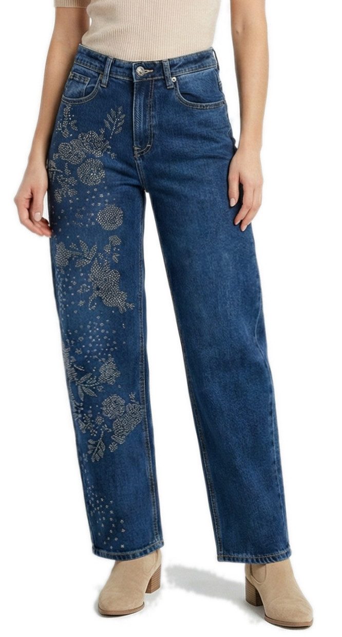 dy_mode Weite Jeans Damen Barrel-Jeans mit Glitzer-Verzierung Weit Bein Jeans Wide Leg, Barrel Schnitt, mit Glitzer-Verzierung