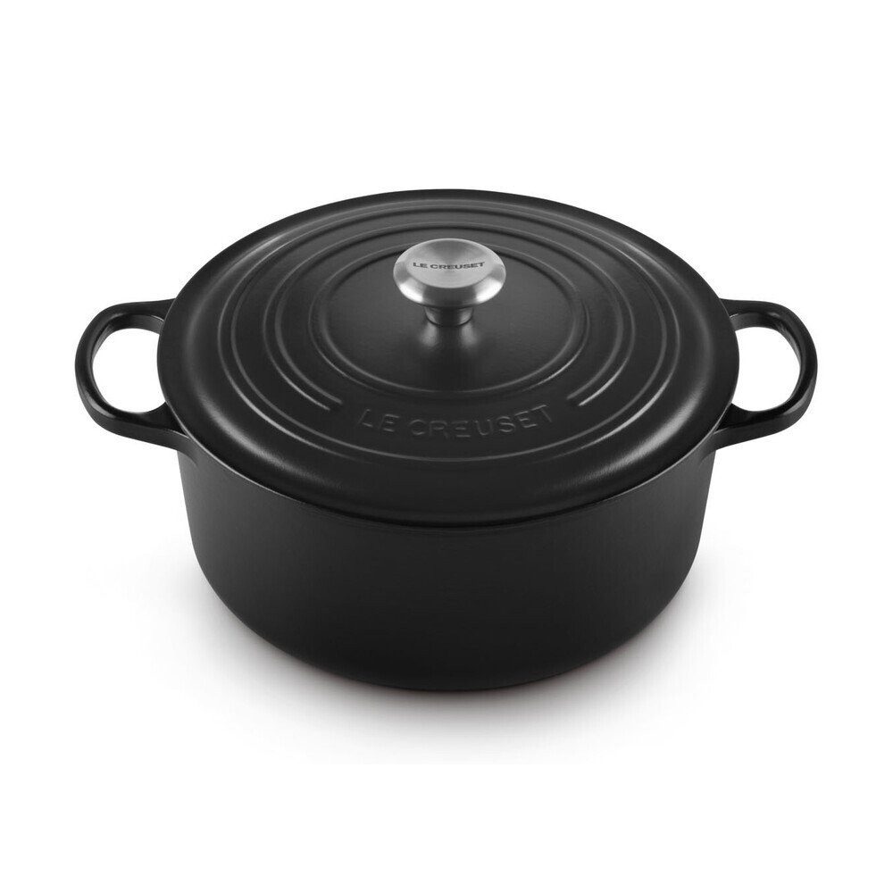 LE CREUSET Bräter Bräter mit Deckel 28 cm Signature Schwarz, Emailliertes Gusseisen, Schmortopf, Cocotte, Bratentopf, ca. 6-8 Personen, Ø28cm, Gusseisen