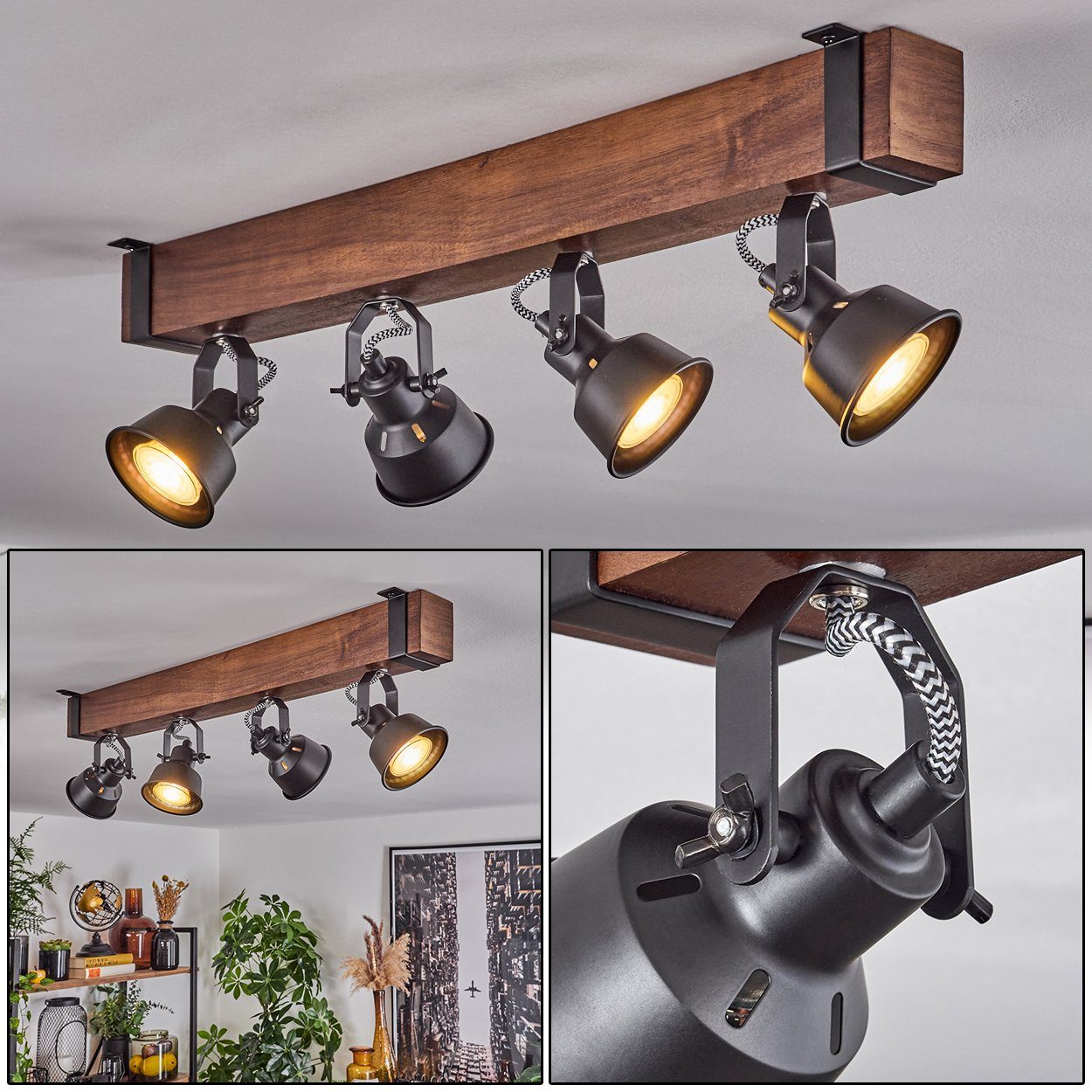 hofstein Deckenleuchte moderne Deckenlampe aus Metall/Holz in Schwarz/Dunke günstig online kaufen