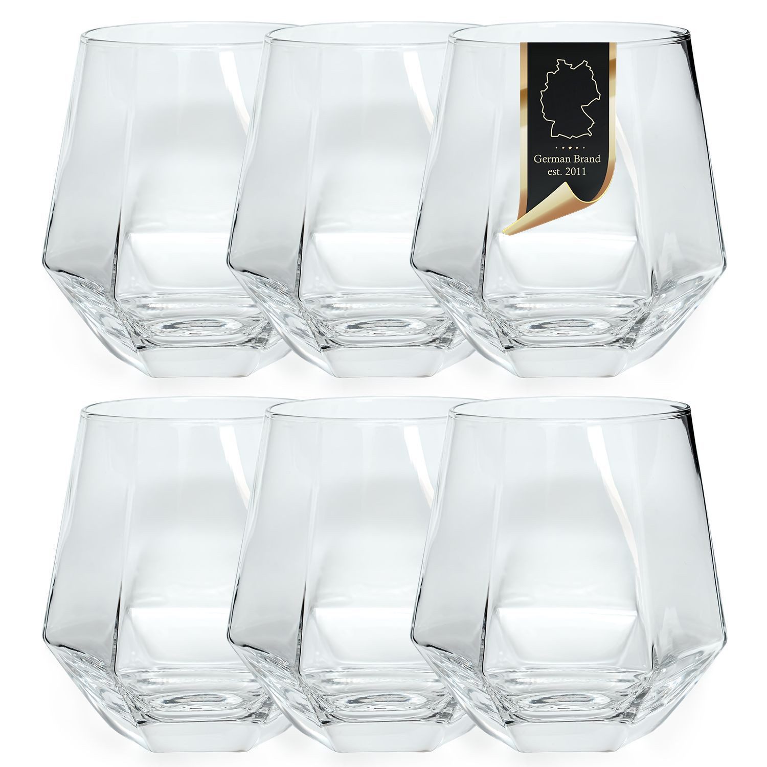 Intirilife Gläser-Set, 6-tlg., Glas, Trinkglas Set Wasserglas Saftglas Becher Kristallglas 240ml Hexagon
