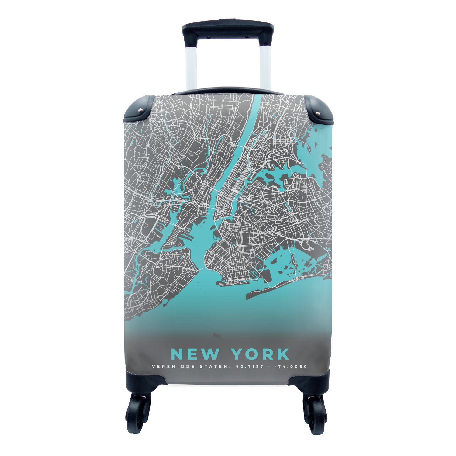 MuchoWow Handgepäckkoffer New York - Stadtplan - Blau - Karte, 4 Rollen, Reisetasche mit rollen, Handgepäck für Ferien, Trolley, Reisekoffer