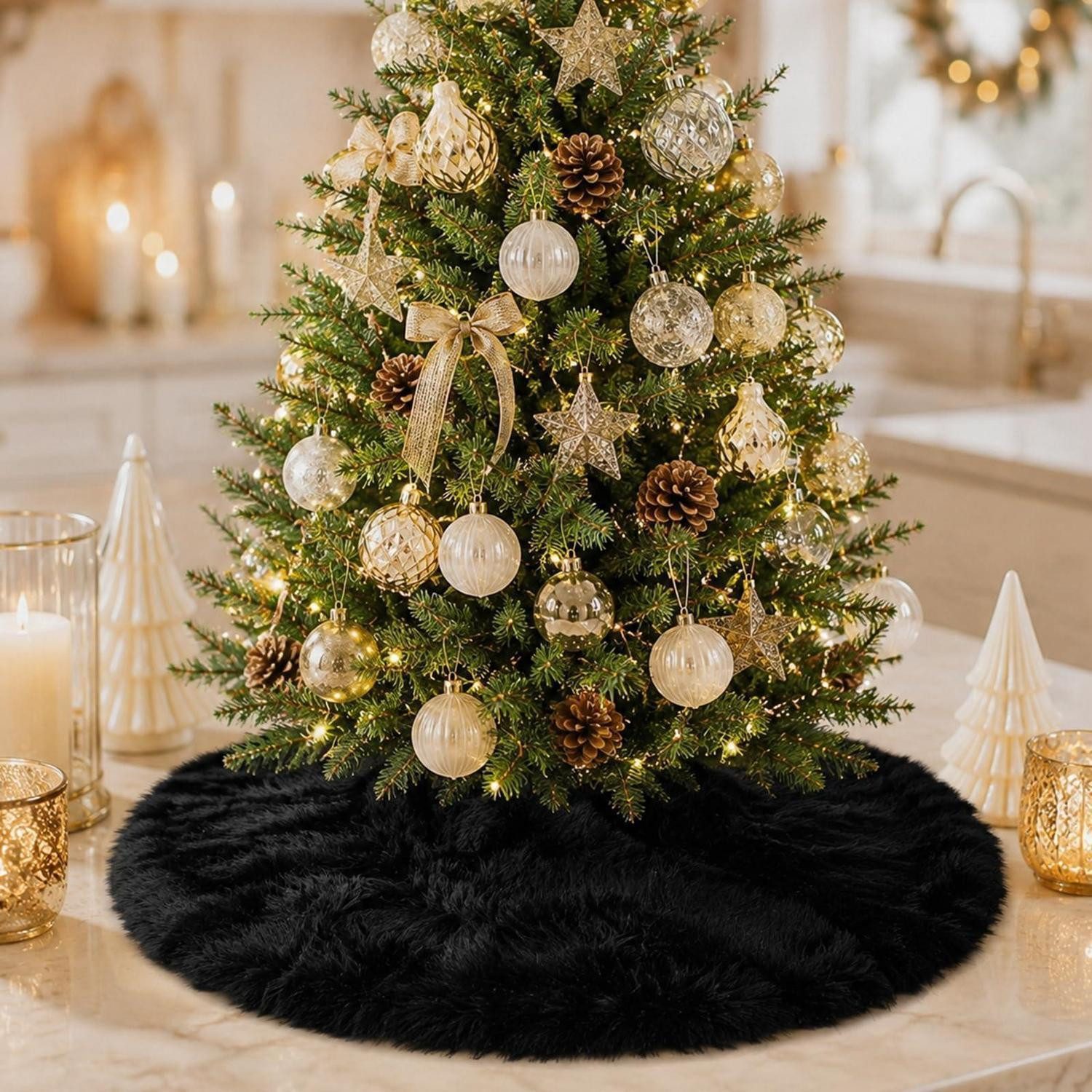 LuxusKollektion Tischdecke Weihnachtsbaumdecke Plüsch Schwarz 60cm (1-tlg)