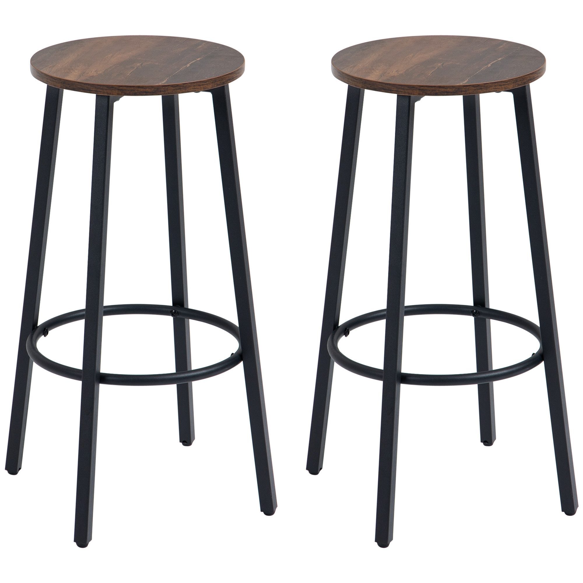 MC Star Barhocker 2er-Set Küche mit Fußstütze im Industrial Design, Metallrahmen (Metallrahmen, für Esszimmer bis 120 kg, 42x42x65 cm, Braun)