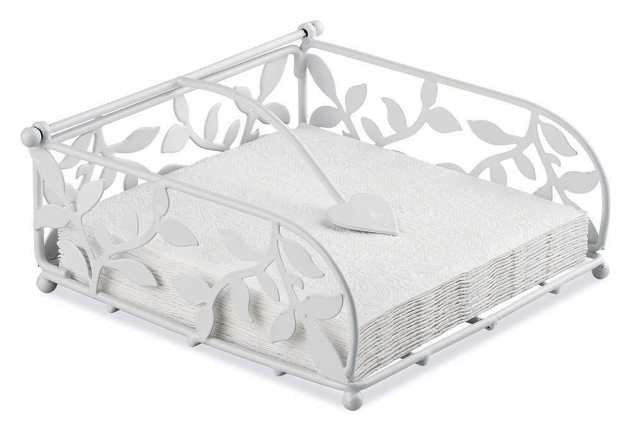 Ambiente Luxury Paper Products Serviettenhalter, Metall, Serviettenhalter 18x18cm aus Metall mit Blätter Muster Weiß