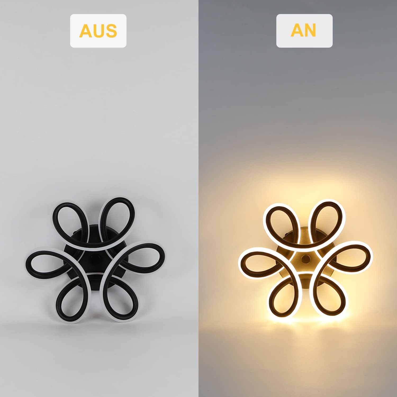Nettlife LED Deckenleuchte ‎Blütenform Deckenlampe mit Fernbedienung, 3000 K Warmweiß, LED fest integriert, Warmweiß, für Wohnzimmer Schlafzimmer Küche