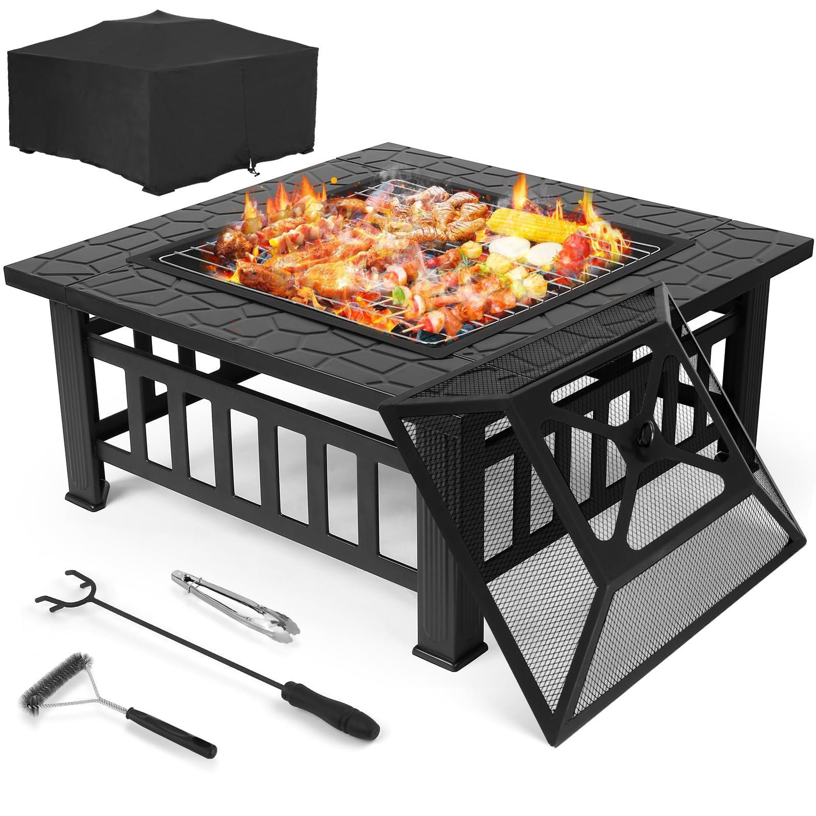 TLGREEN Feuerschale 3 in 1 Feuerstelle mit Funkenschutz, (Lagerfeuer Grill, günstig online kaufen