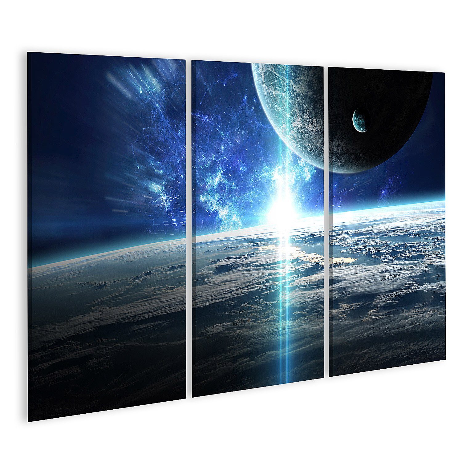 islandburner Leinwandbild Bild auf Leinwand Universum Szene mit Planeten Sterne und Galaxien Rau