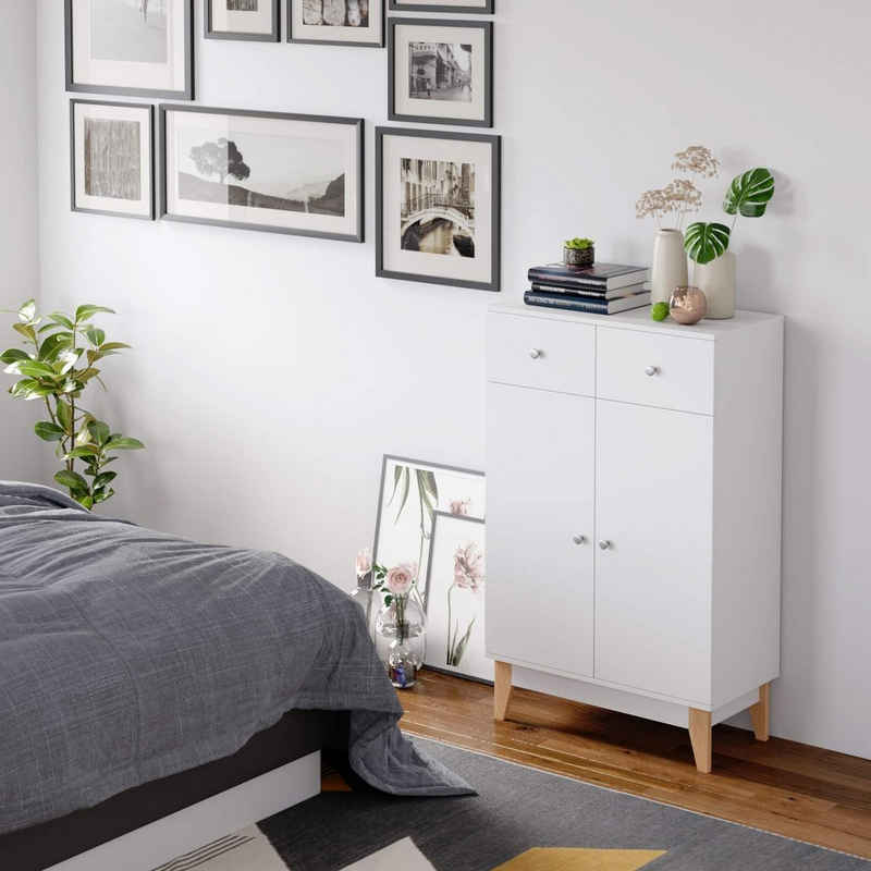 Homfa Sideboard, Kommode mit Türen 2 Schubladen, Beistellschrank, Küchenschrank aus Holz, 120x75x37cm, weiß