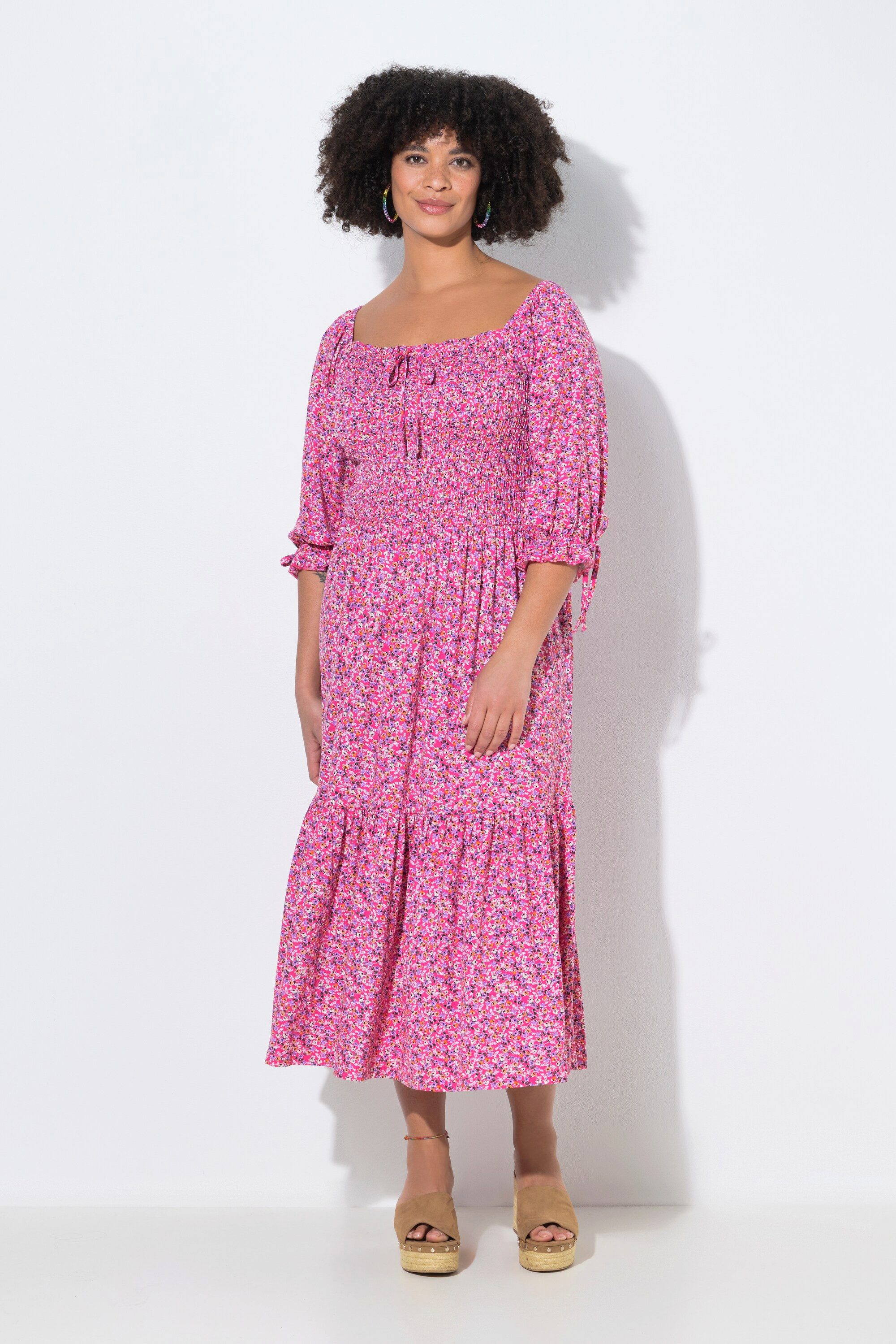Angel of Style Jerseykleid Smokkleid Midilänge Minimal-Muster 3/4-Puffärme