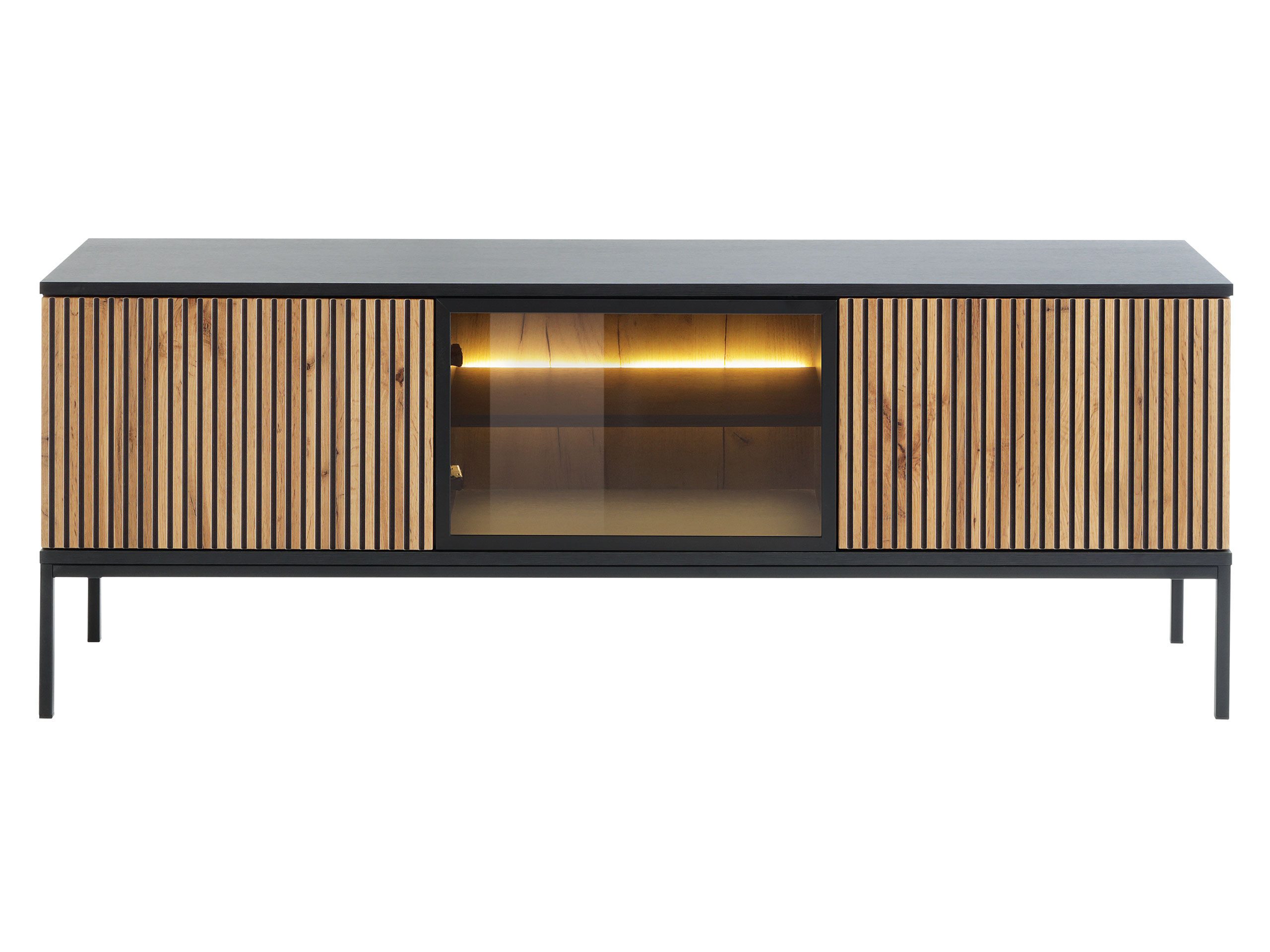 MIRJAN24 TV-Schrank Sento RTV154 (mit 3-Drehtüren) mit LED-Beleuchtung, Untergestell aus Metall