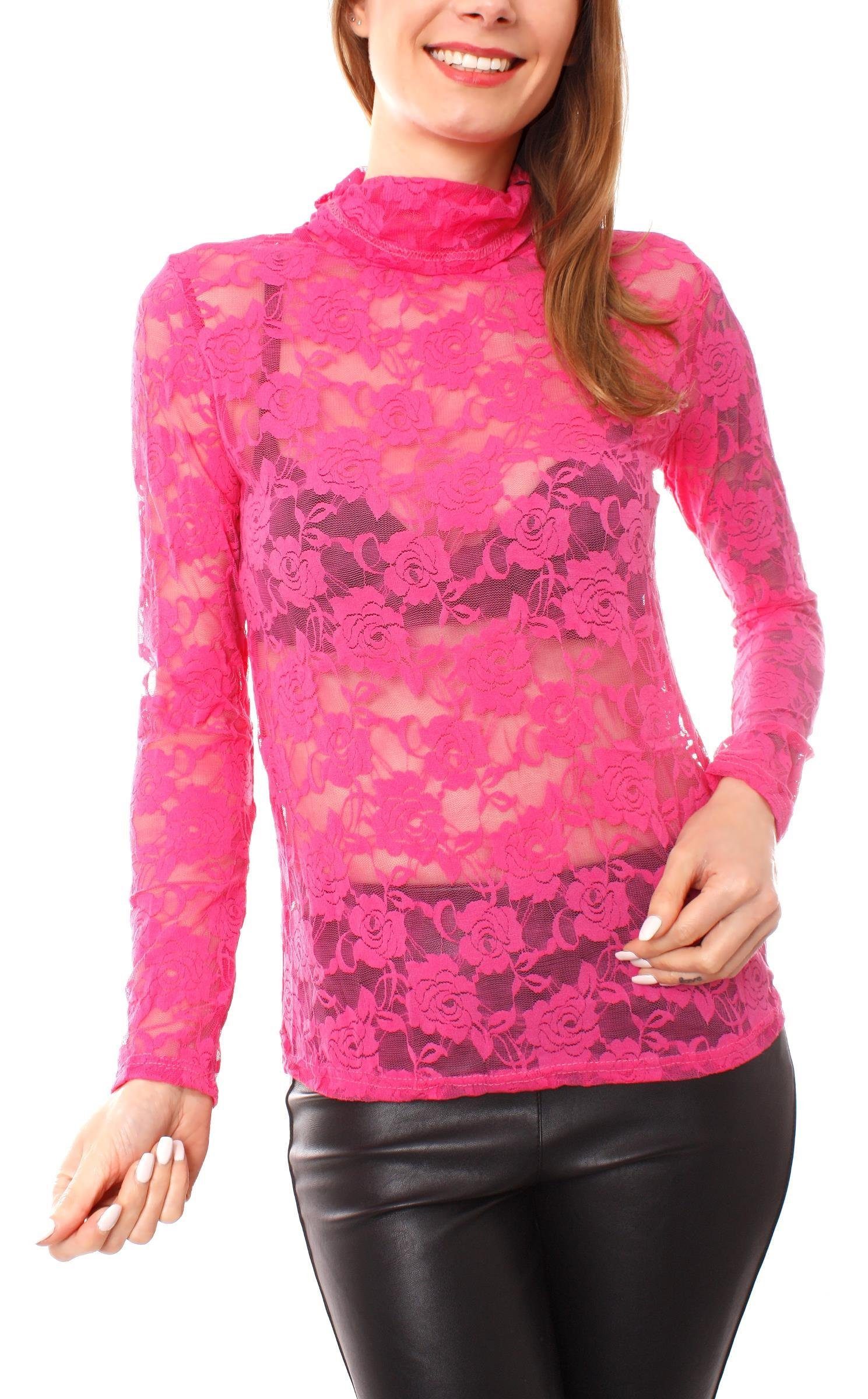 Spitzenshirt Turtleneck Spitzenshirt Langarm transparent 1096