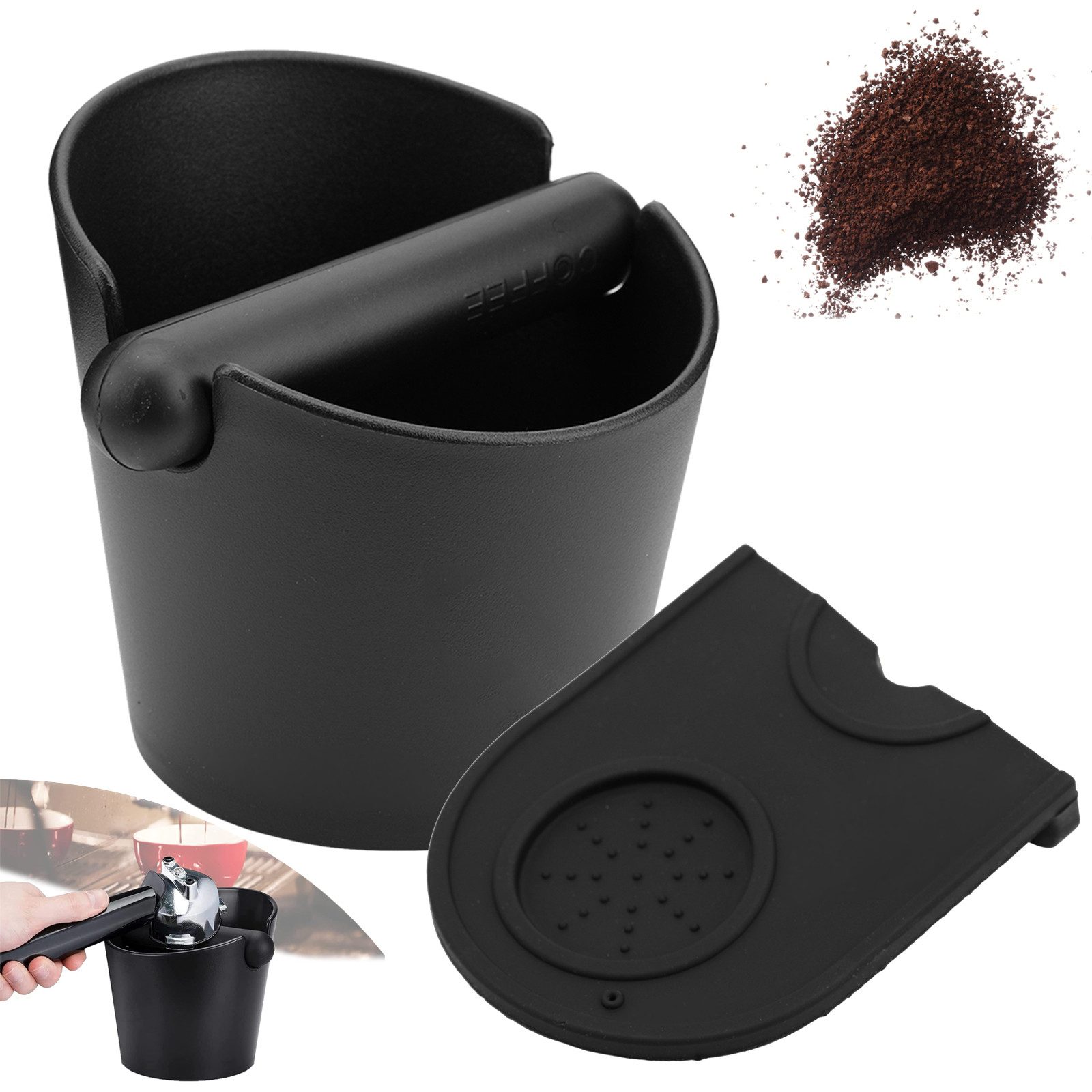 BlingBin Ausklopfbehälter Abschlagbehälter für Siebträgermaschine Zubehör, mit Stopfmatte, Espresso-Kaffeeklopfbox, langlebige Barista-Abklopfbox für Kaffeesatz