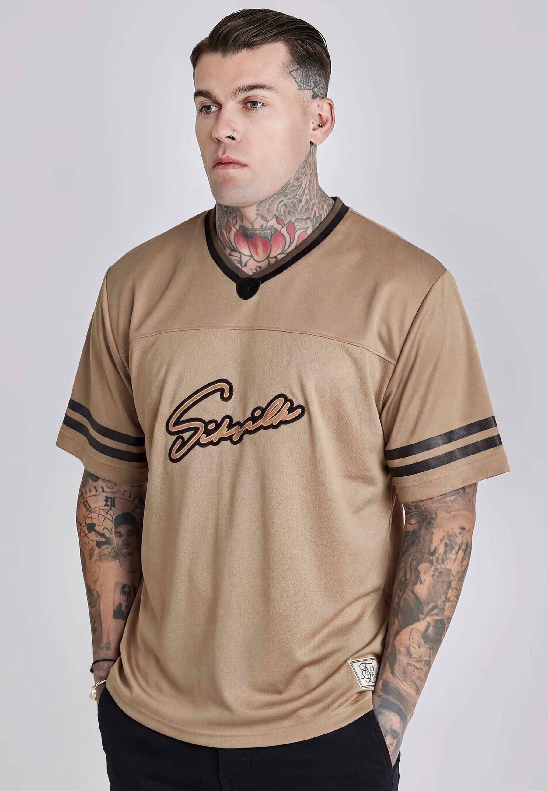 T-Shirt SikSilk Herren Beige Football T-Shirt