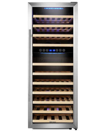 kalamera Weinkühlschrank KRC-73BSS-1, für 73 Standardflaschen á 0,75l,2 Zonen,5-10°C/10-18°C,LED Display, Edelstahl Glastür