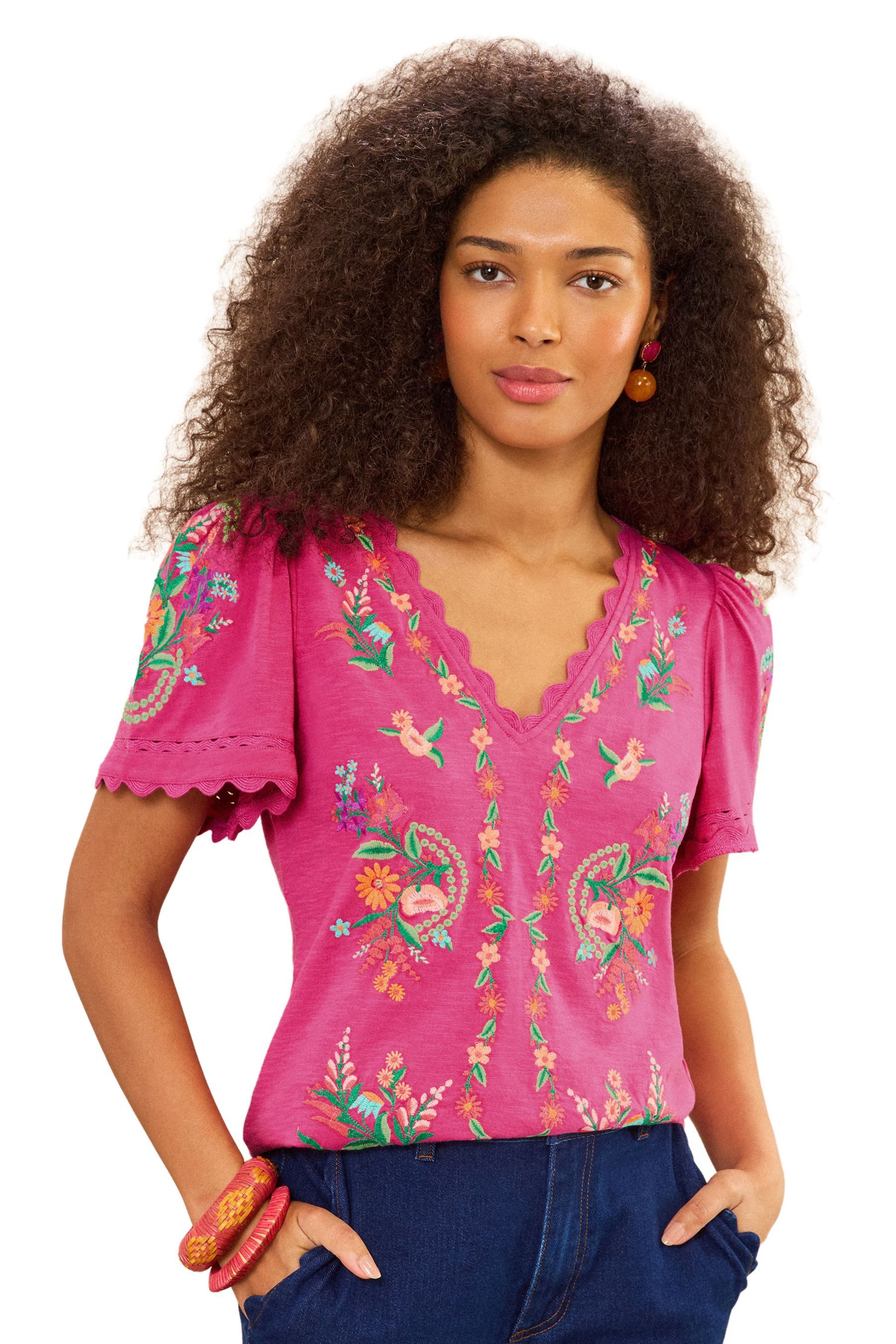 T-Shirt Love & Roses T-Shirt mit Bogenkante, Regular
