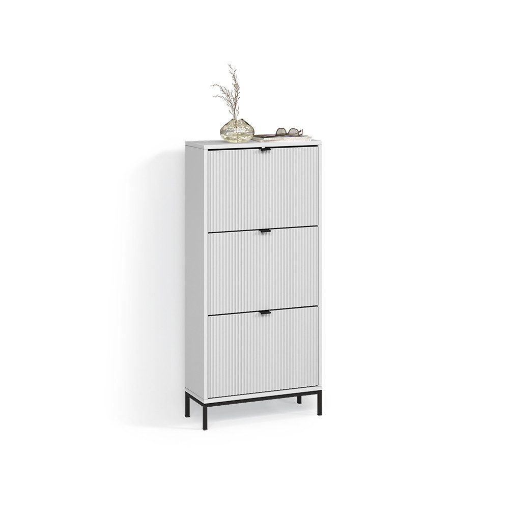 Livinity® Schuhkipper Aterno, Weiß, 60 x 130 cm mit 3 Klappschubladen (1 St)