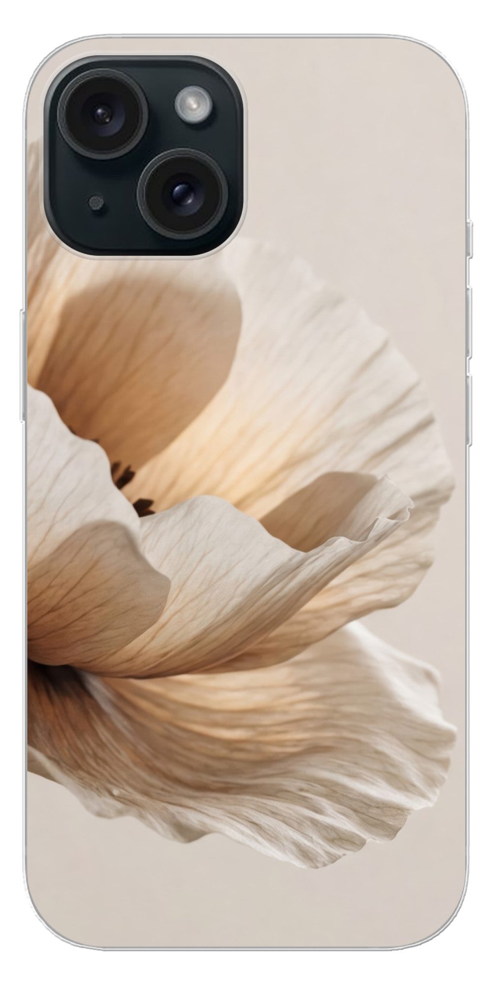 MuchoWow Handyhülle für Apple iPhone 15 Blume - Beige - Creme, Smartphone-Bumper, Print, Handy Schutzhülle Dünn