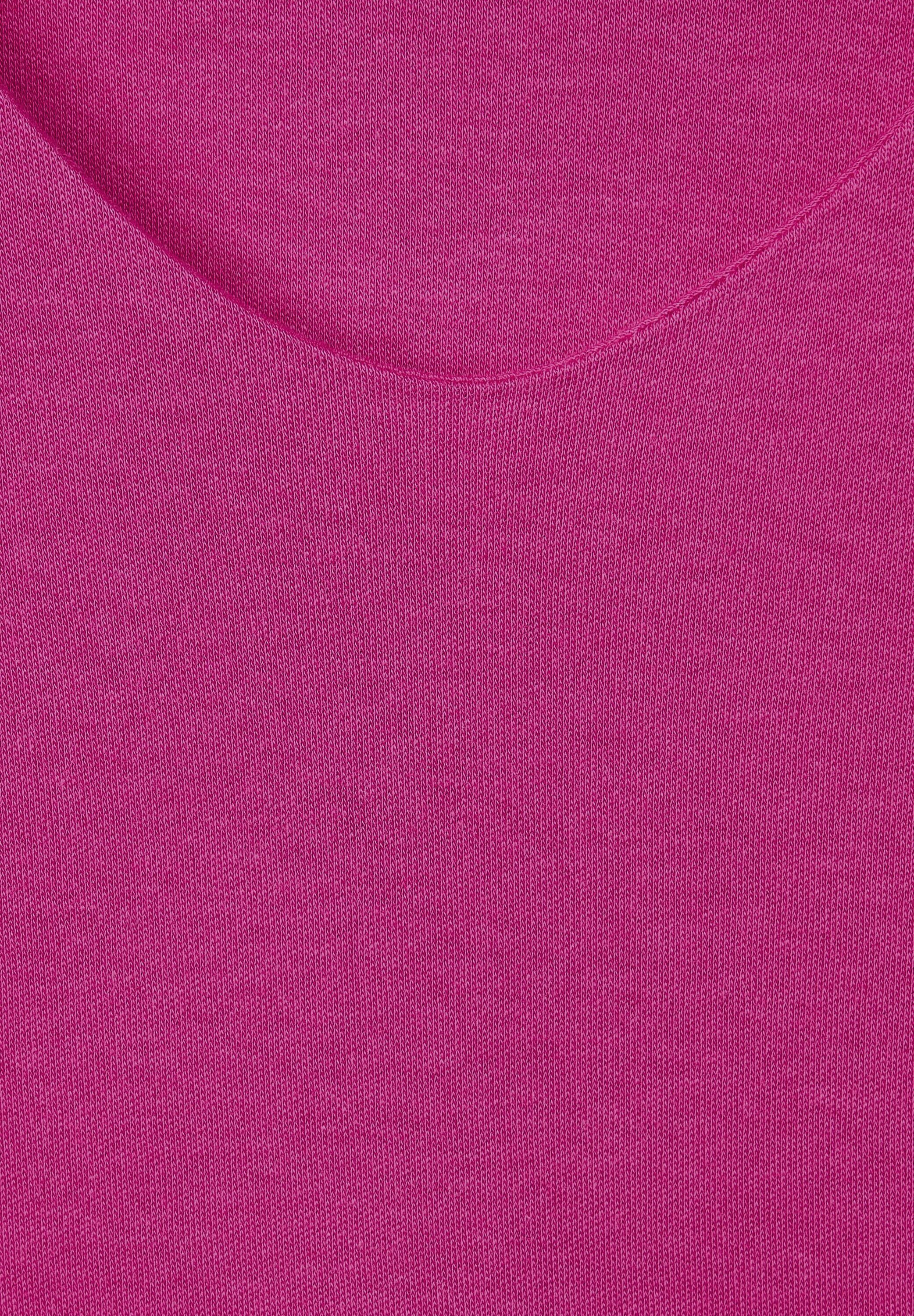 STREET ONE T-Shirt bright mit pink cozy V-Ausschnitt